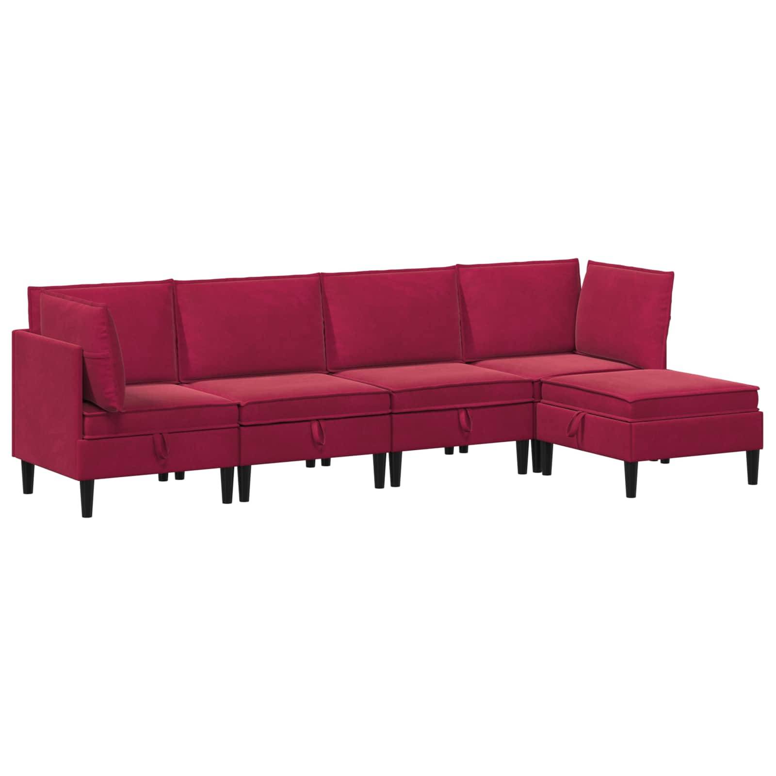 vidaXL Wohnzimmergarnitur mit Kissen mit Speicher 5 pcs Weinrot Samt