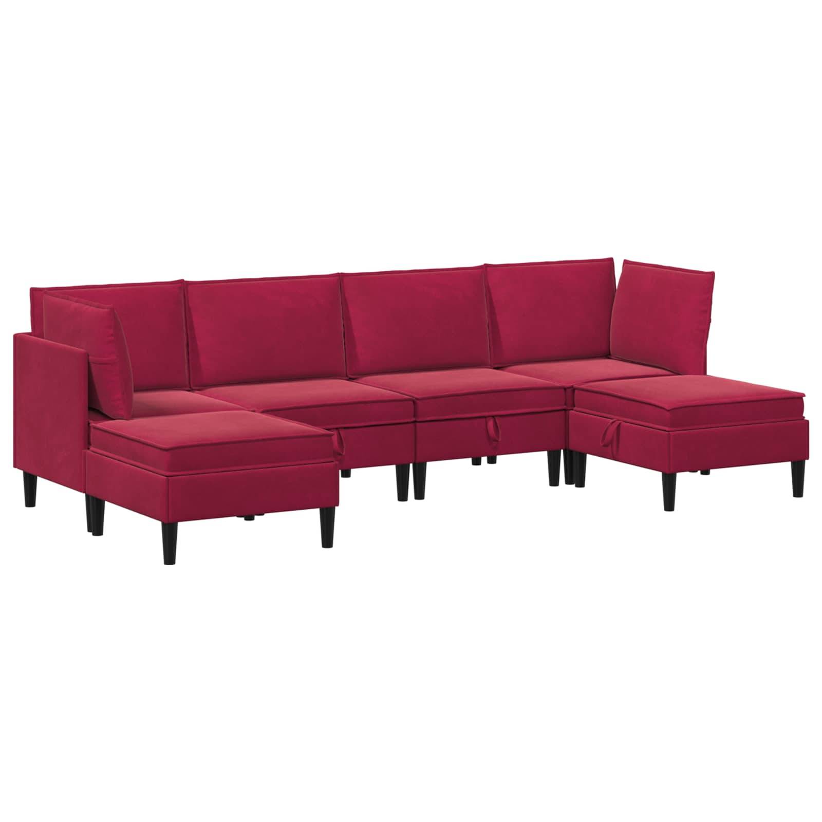 vidaXL Wohnzimmergarnitur mit Kissen mit Speicher 6 pcs Weinrot Samt