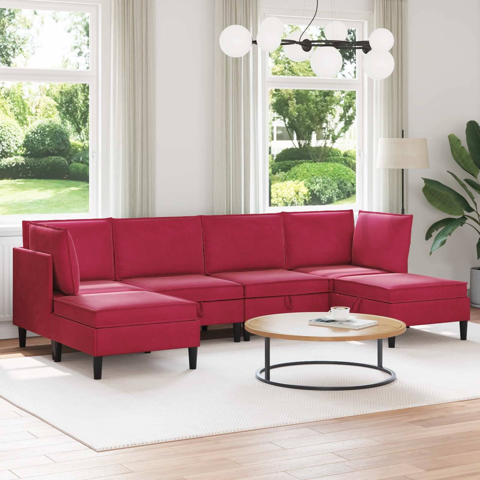 vidaXL Wohnzimmergarnitur mit Kissen mit Speicher 6 pcs Weinrot Samt
