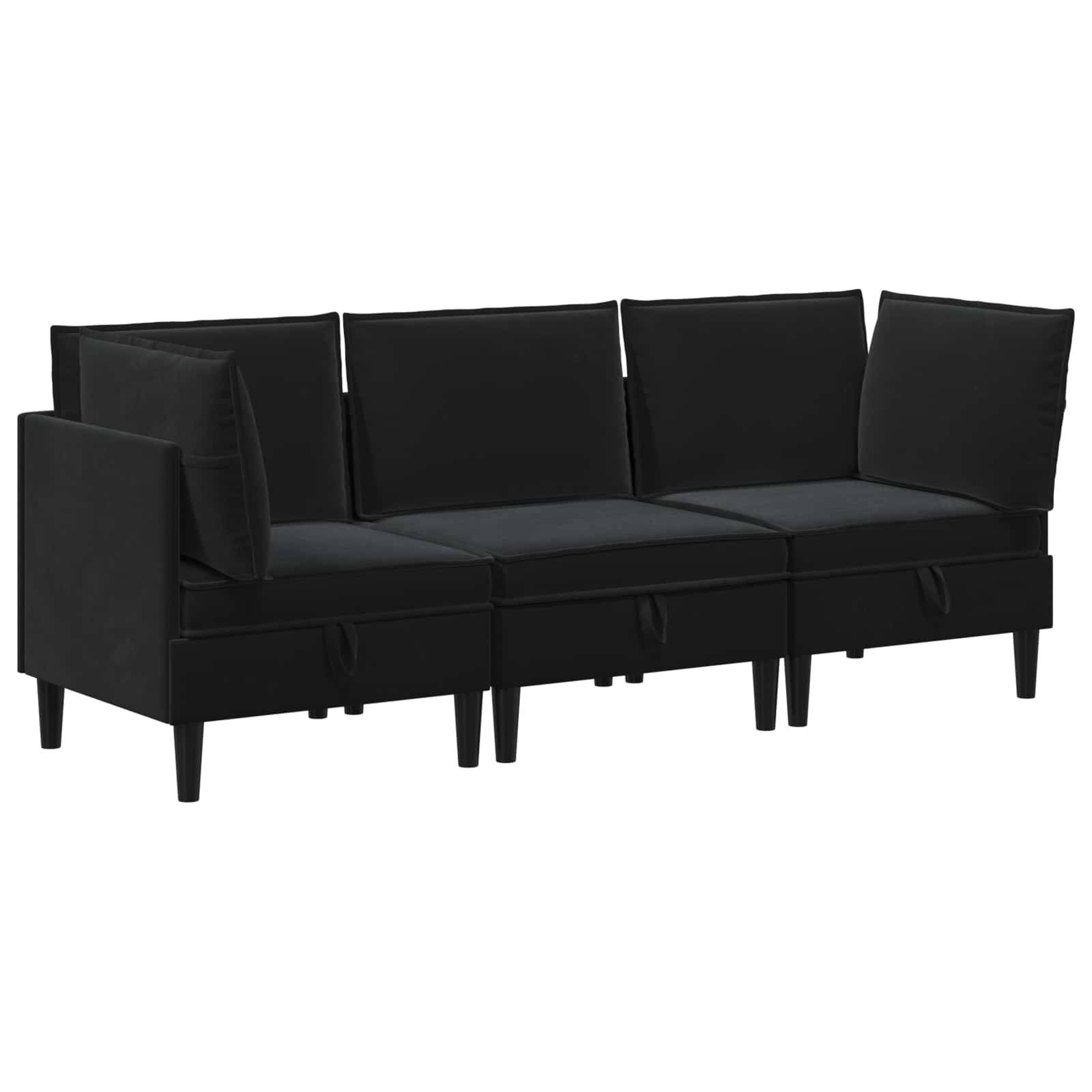 vidaXL Wohnzimmergarnitur mit Kissen mit Speicher 3 pcs Schwarz Samt