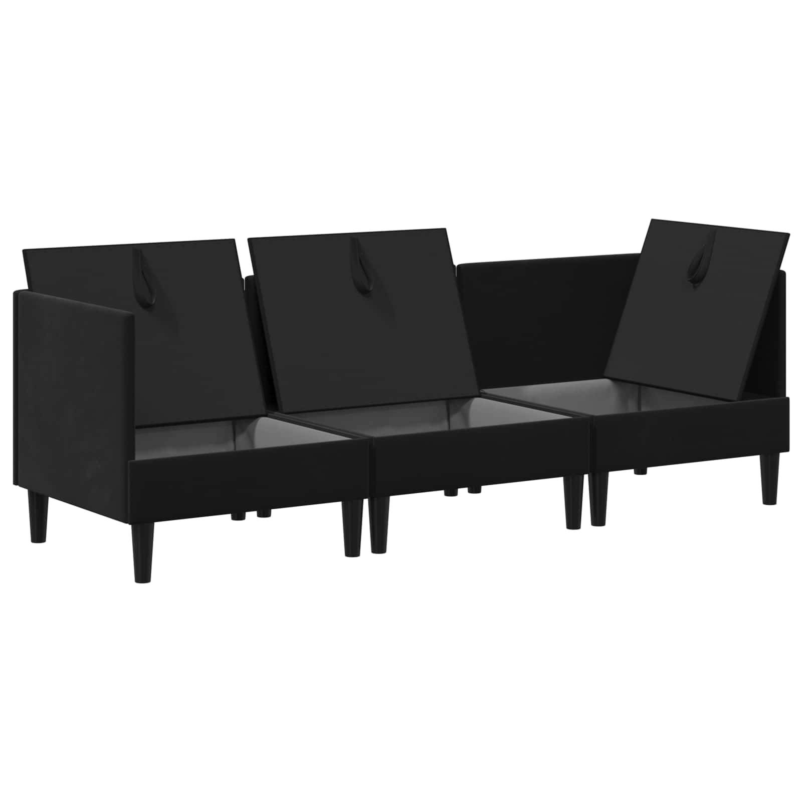 vidaXL Wohnzimmergarnitur mit Kissen mit Speicher 3 pcs Schwarz Samt