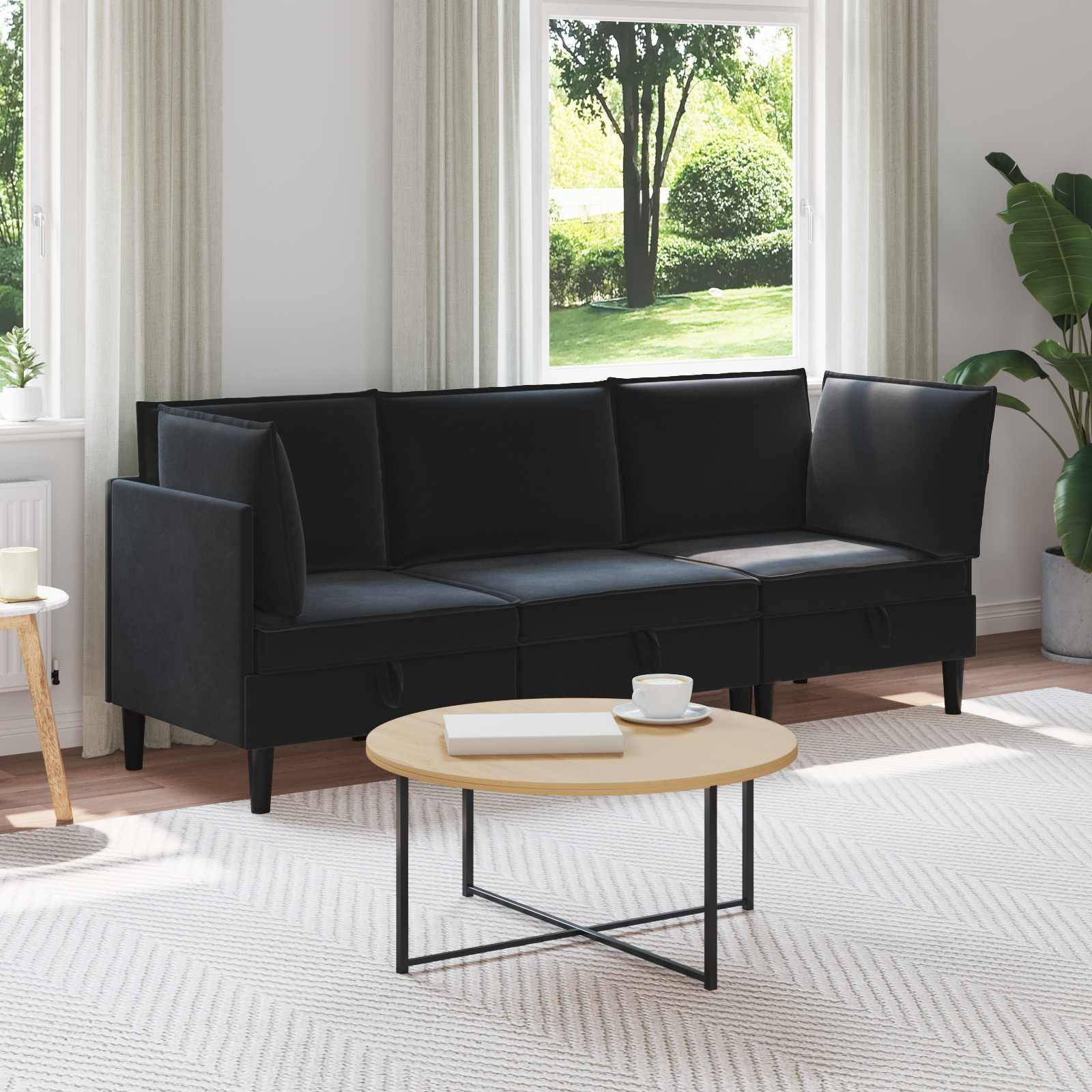 vidaXL Wohnzimmergarnitur mit Kissen mit Speicher 3 pcs Schwarz Samt