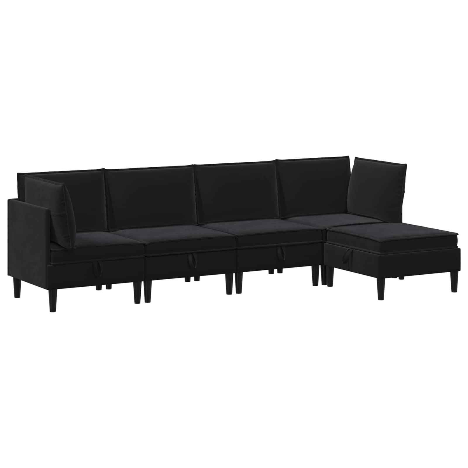 vidaXL Wohnzimmergarnitur mit Kissen mit Speicher 5 pcs Schwarz Samt