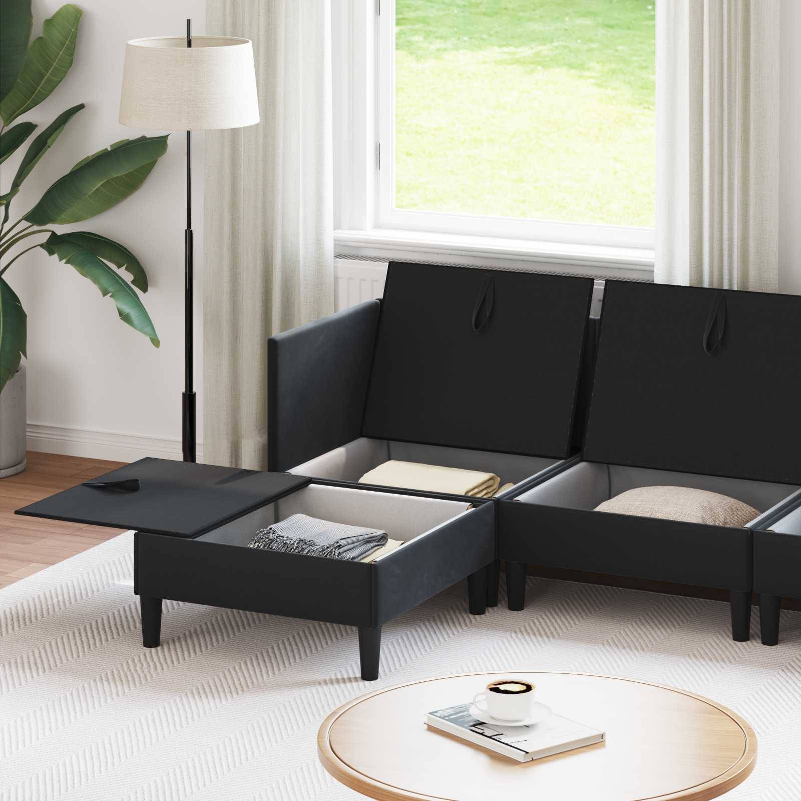 vidaXL Wohnzimmergarnitur mit Kissen mit Speicher 5 pcs Schwarz Samt