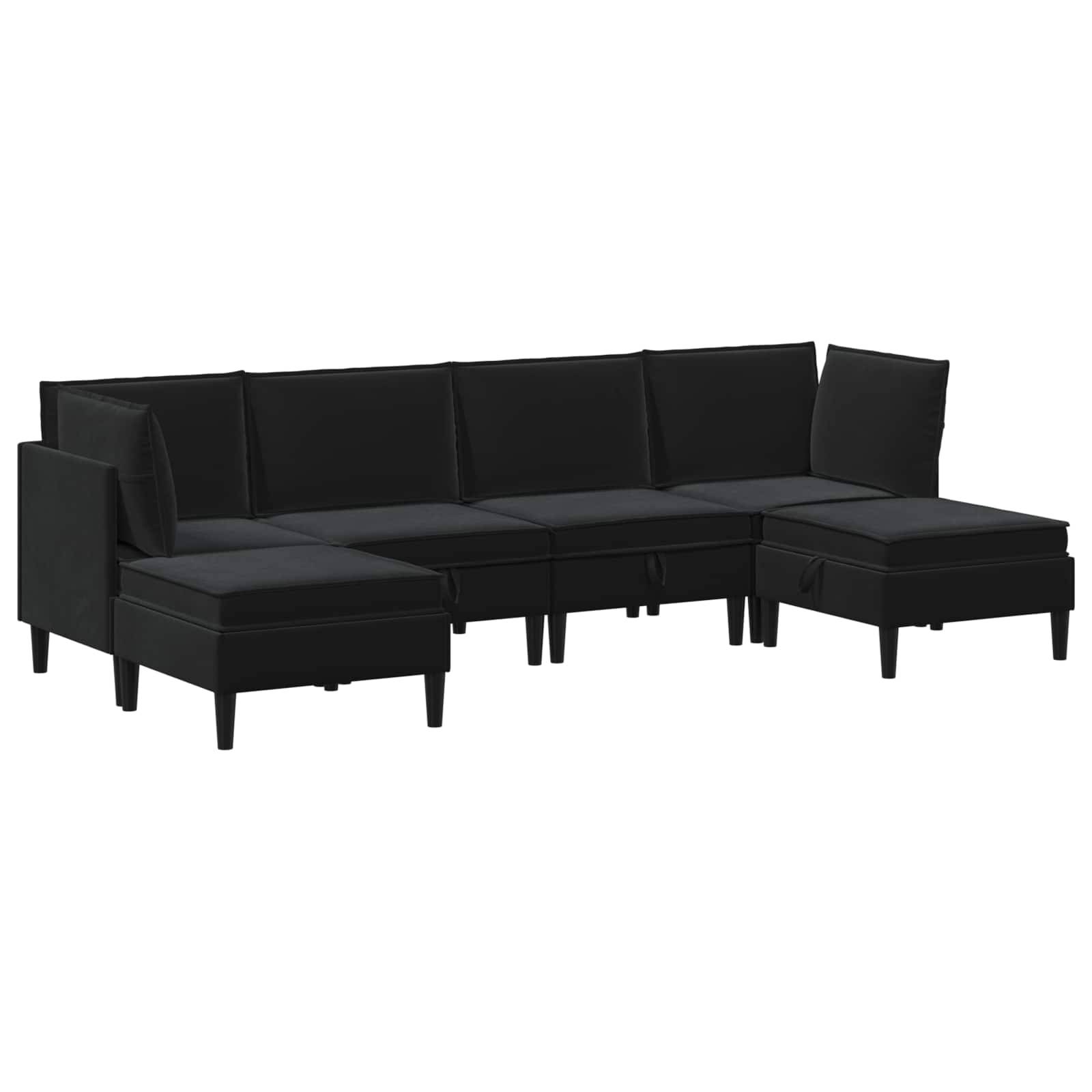 vidaXL Wohnzimmergarnitur mit Kissen mit Speicher 6 pcs Schwarz Samt