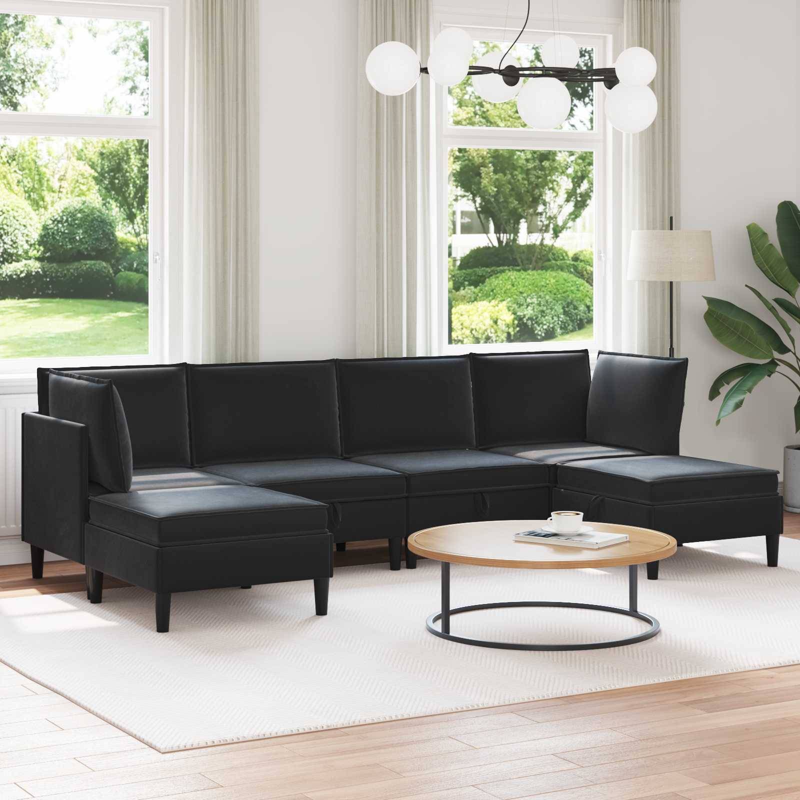 vidaXL Wohnzimmergarnitur mit Kissen mit Speicher 6 pcs Schwarz Samt