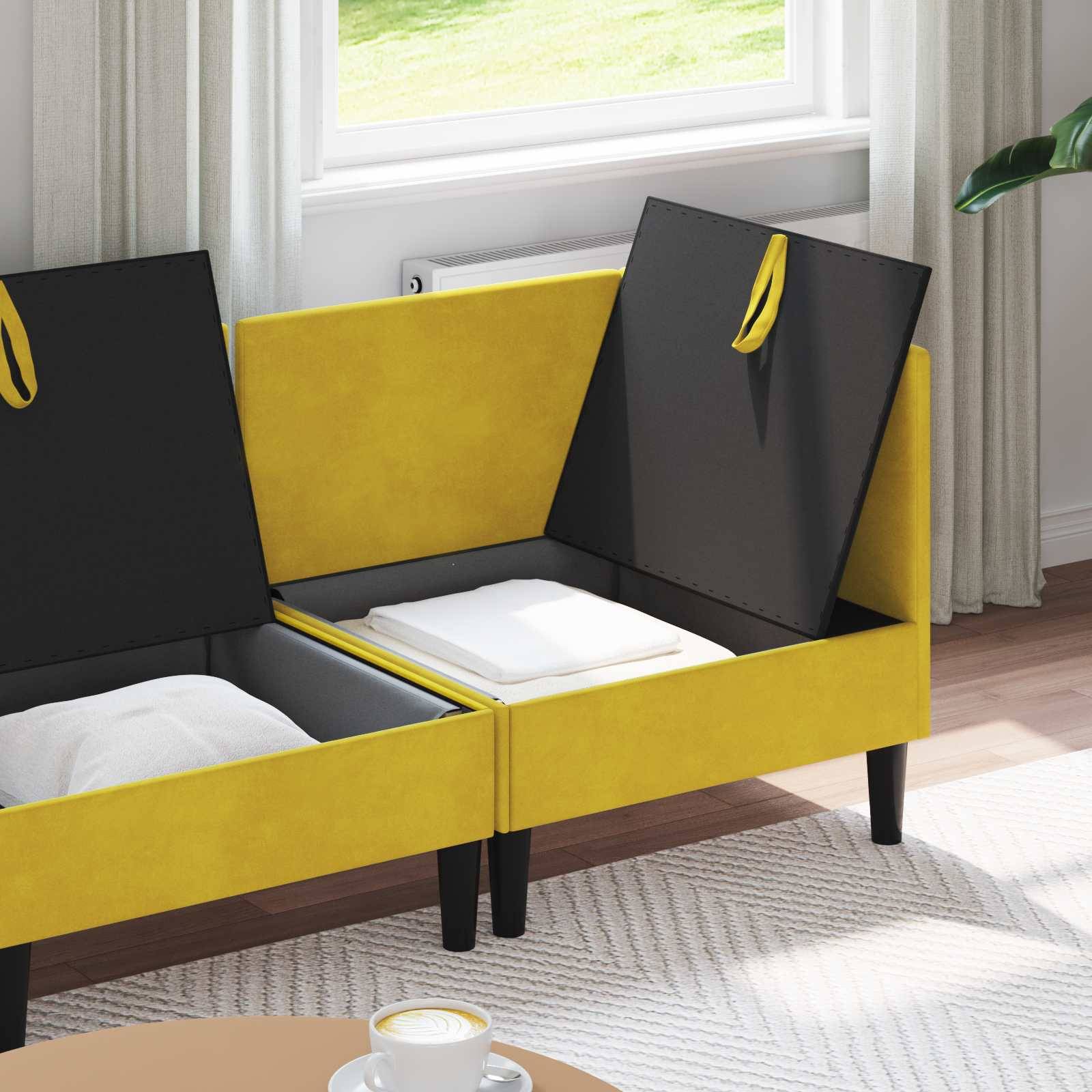 vidaXL Wohnzimmergarnitur mit Kissen mit Speicher 3 pcs Gelb Samt