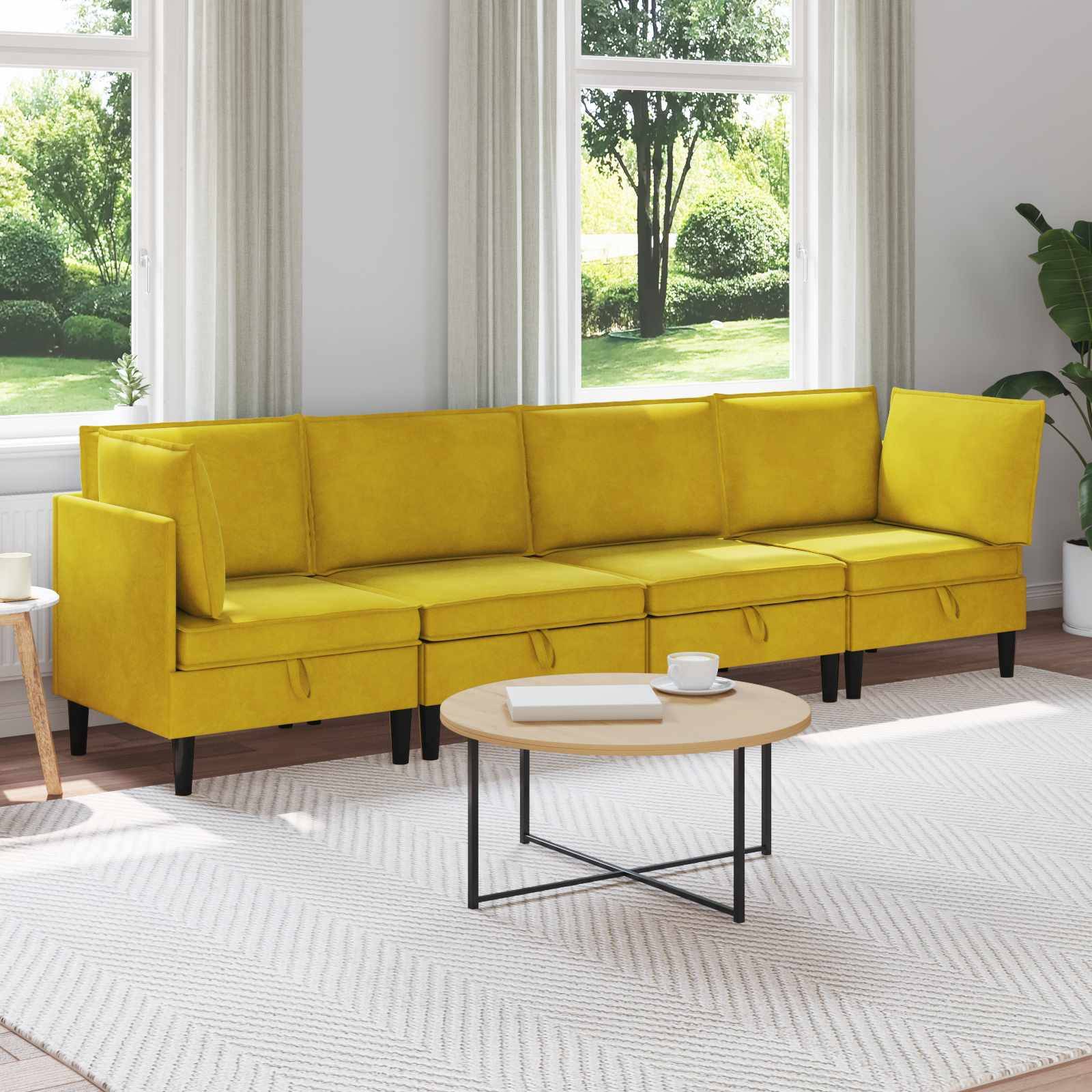 vidaXL Wohnzimmergarnitur mit Kissen mit Speicher 4 pcs Gelb Samt