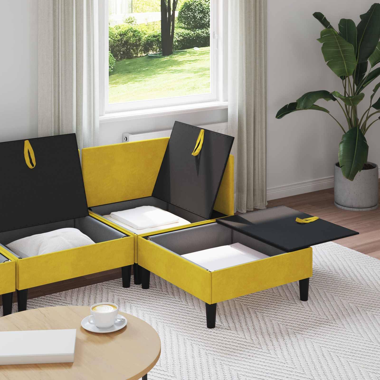 vidaXL Wohnzimmergarnitur mit Kissen mit Speicher 4 pcs Gelb Samt