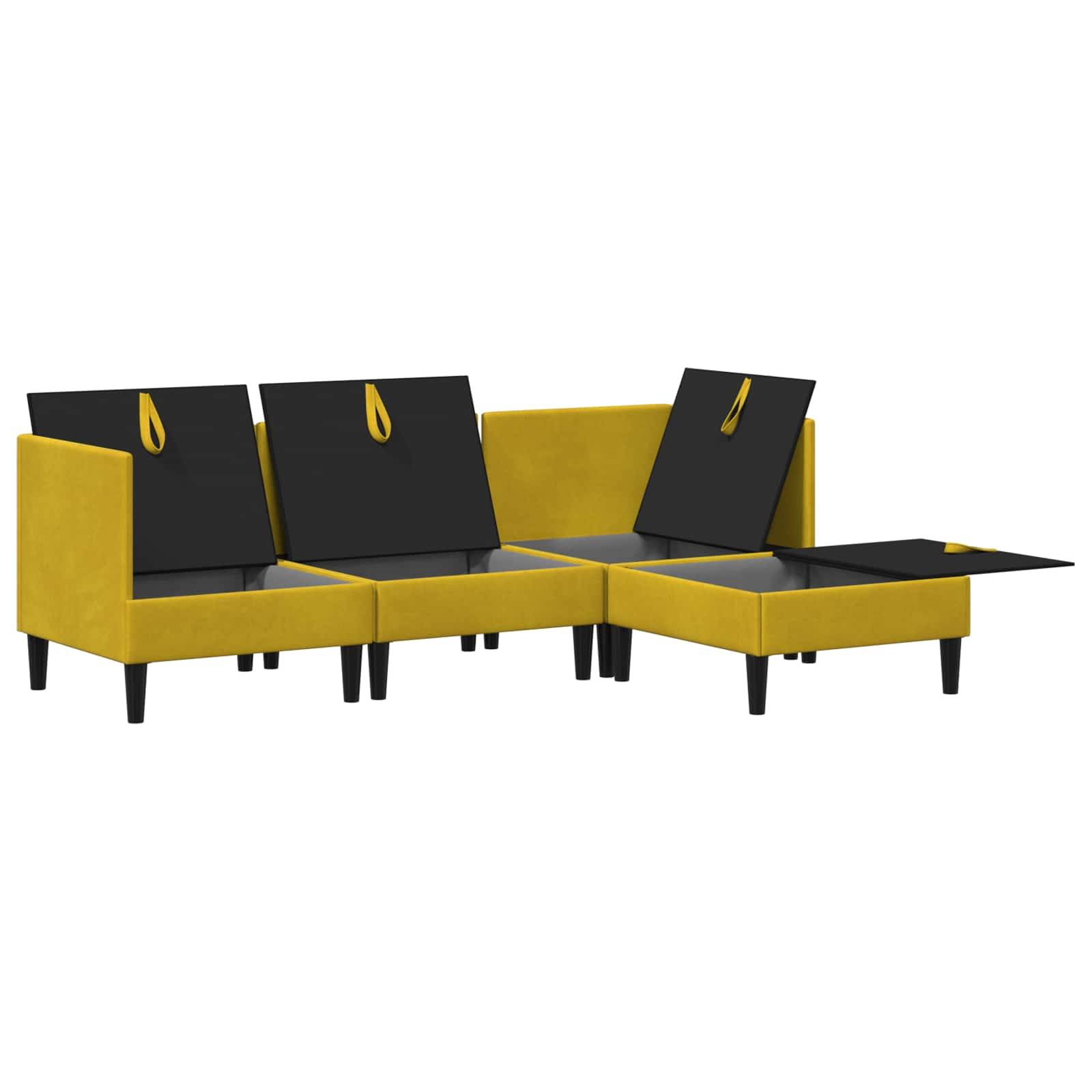 vidaXL Wohnzimmergarnitur mit Kissen mit Speicher 4 pcs Gelb Samt