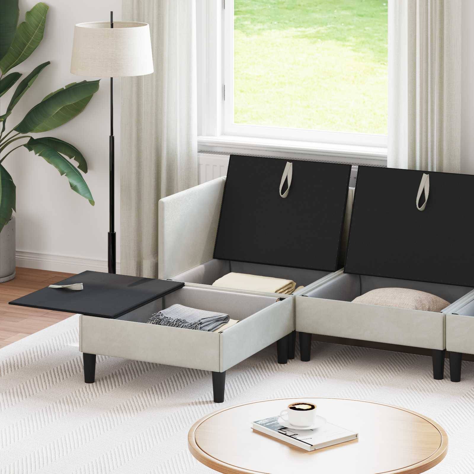 vidaXL Wohnzimmergarnitur mit Kissen mit Speicher 5 pcs Creme Samt