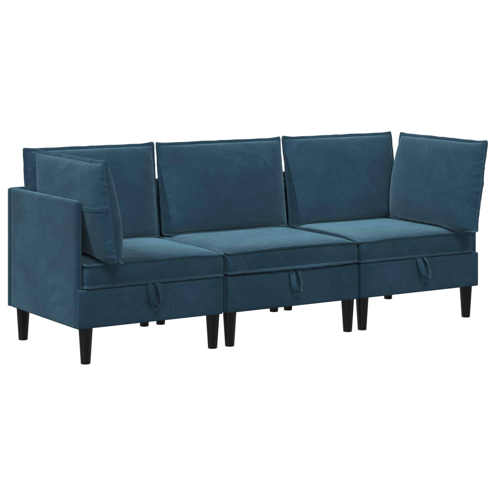 vidaXL Wohnzimmergarnitur mit Kissen mit Speicher 3 pcs Blau Samt