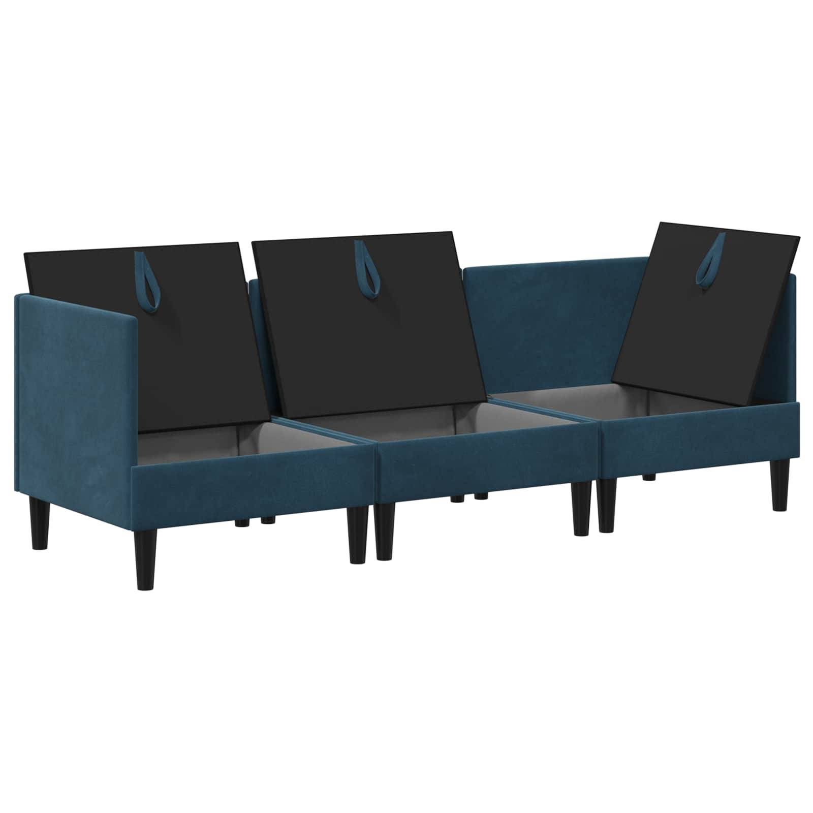 vidaXL Wohnzimmergarnitur mit Kissen mit Speicher 3 pcs Blau Samt