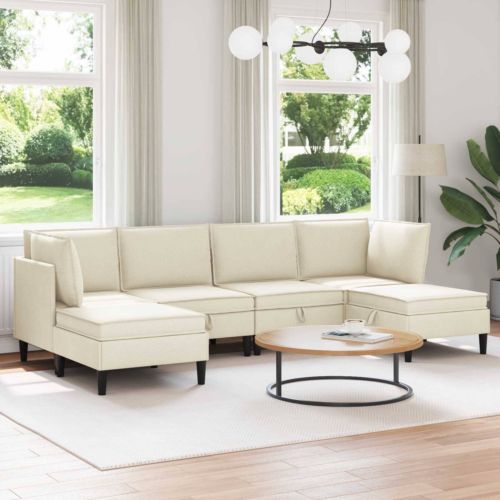 vidaXL Wohnzimmergarnitur 6 pcs Creme Stoff