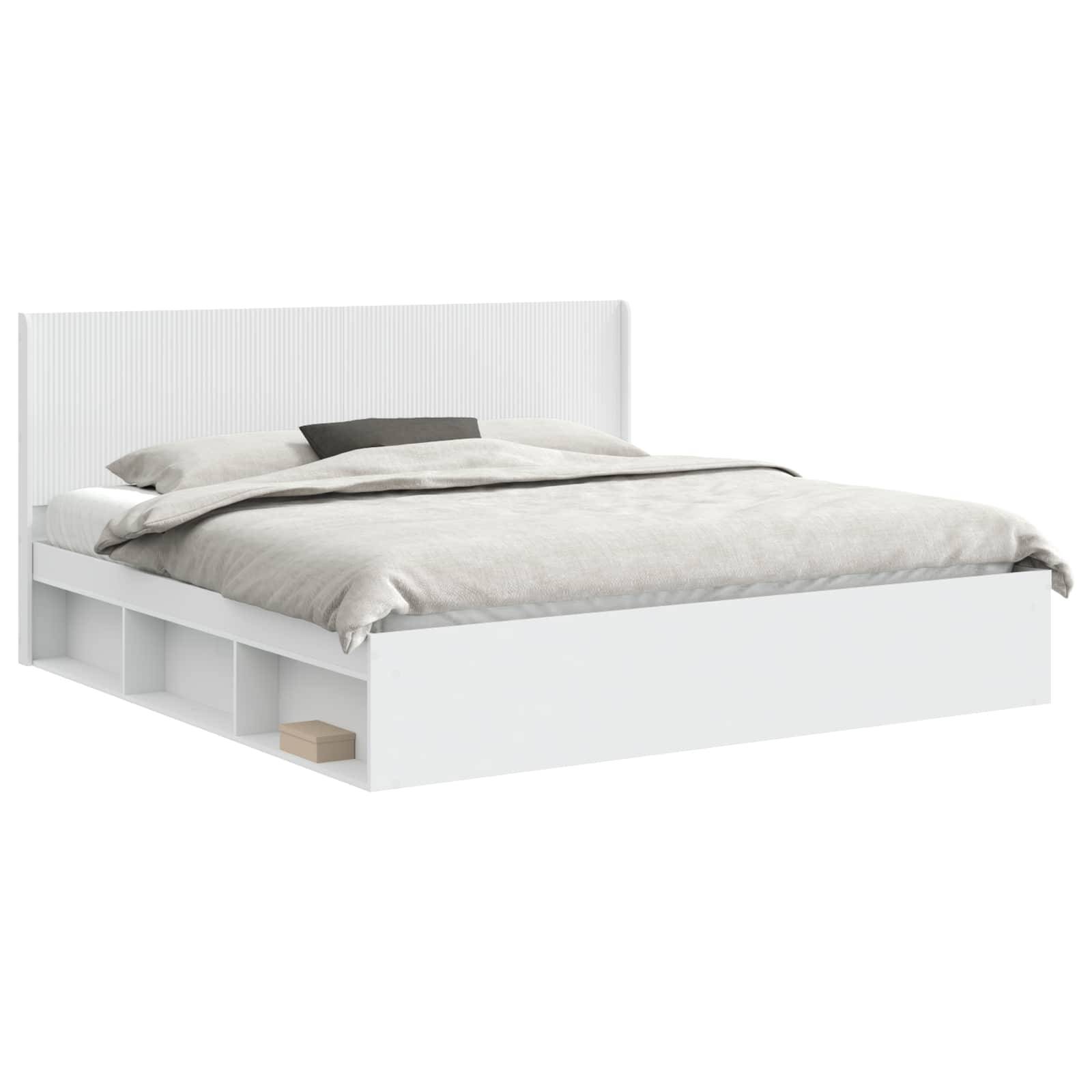 vidaXL Bettgestell mit Stauraum und Kopfteil Weiß 200 x 200 cm
