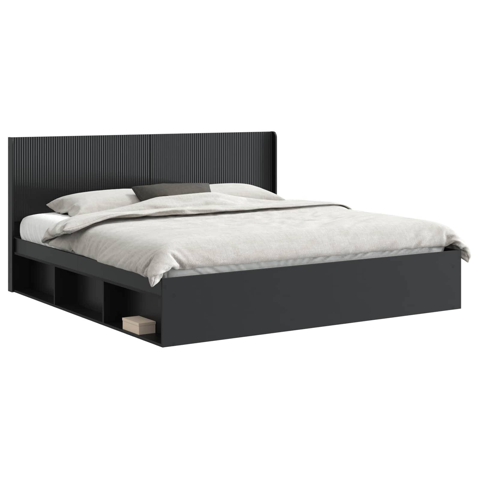 vidaXL Bettgestell mit Stauraum und Kopfteil Schwarz 200 x 200 cm