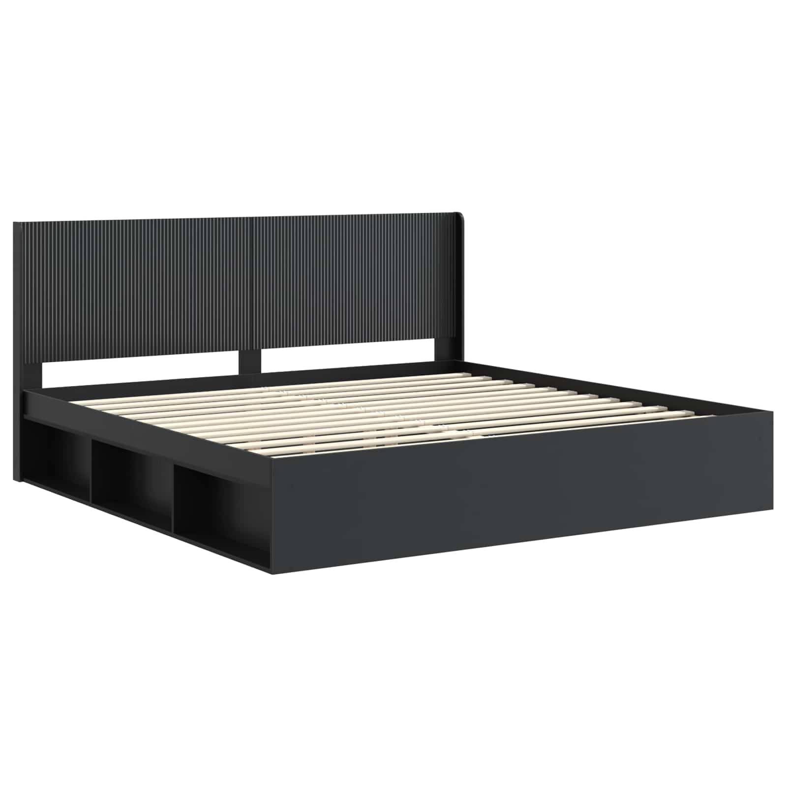 vidaXL Bettgestell mit Stauraum und Kopfteil Schwarz 200 x 200 cm