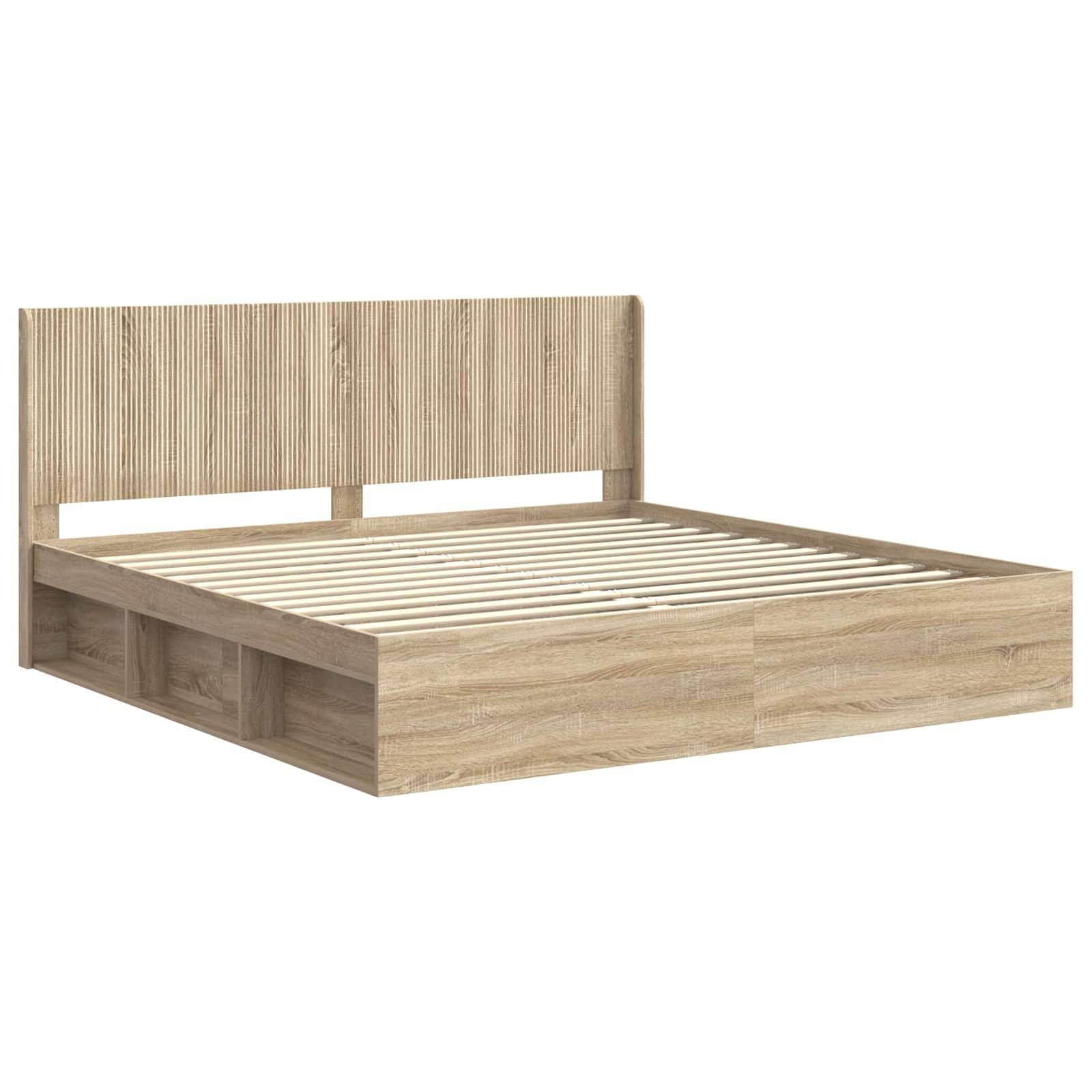 vidaXL Bettgestell mit Stauraum und Kopfteil Sonoma-Eiche 200 x 200 cm