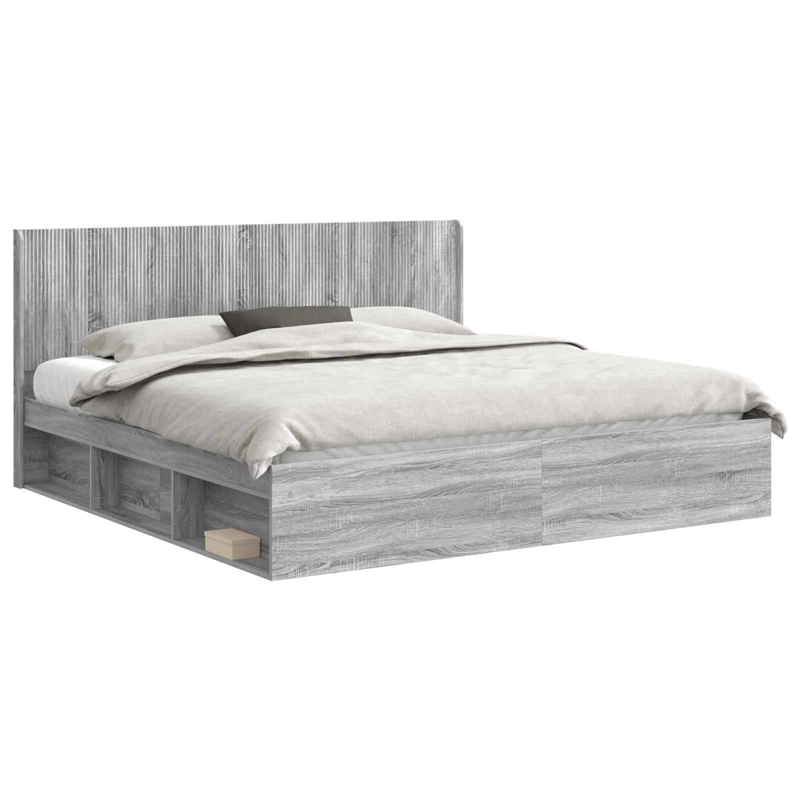 vidaXL Bettgestell mit Stauraum und Kopfteil Grau Sonoma 200 x 200 cm