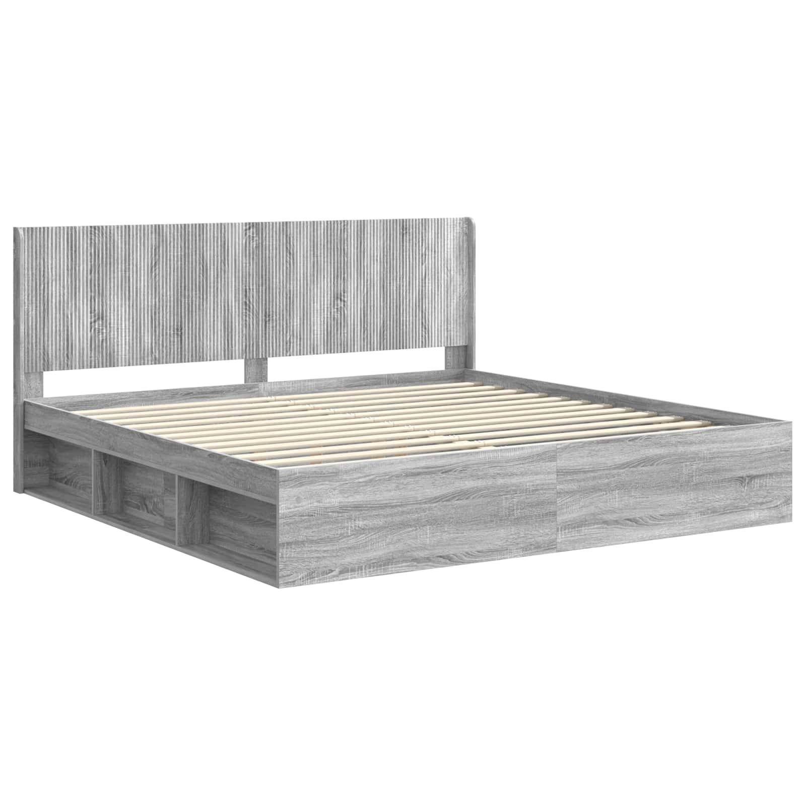 vidaXL Bettgestell mit Stauraum und Kopfteil Grau Sonoma 200 x 200 cm