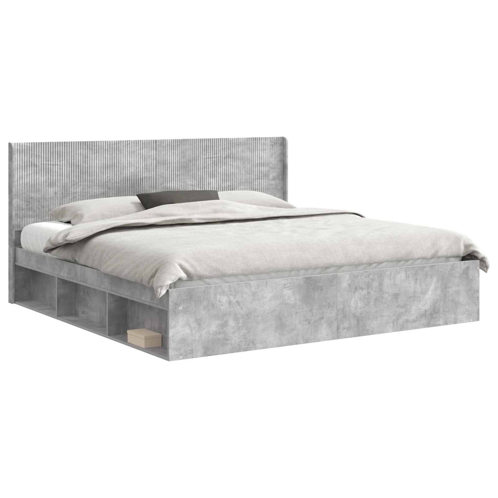 vidaXL Bettgestell mit Stauraum und Kopfteil Betongrau 180 x 200 cm