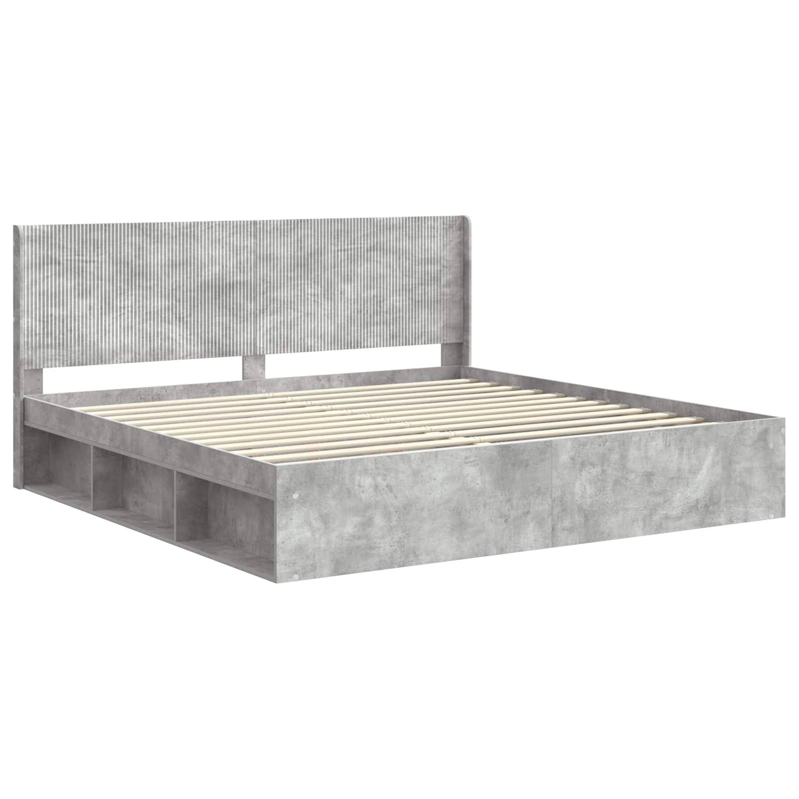 vidaXL Bettgestell mit Stauraum und Kopfteil Betongrau 180 x 200 cm