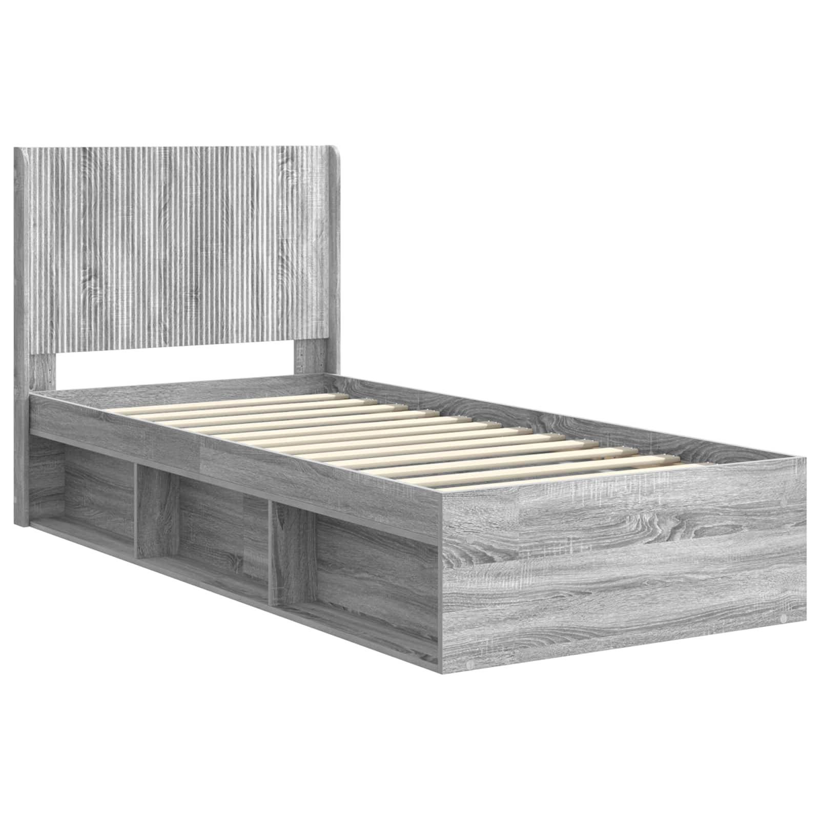 vidaXL Bettgestell mit Stauraum und Kopfteil Grau Sonoma 100 x 200 cm