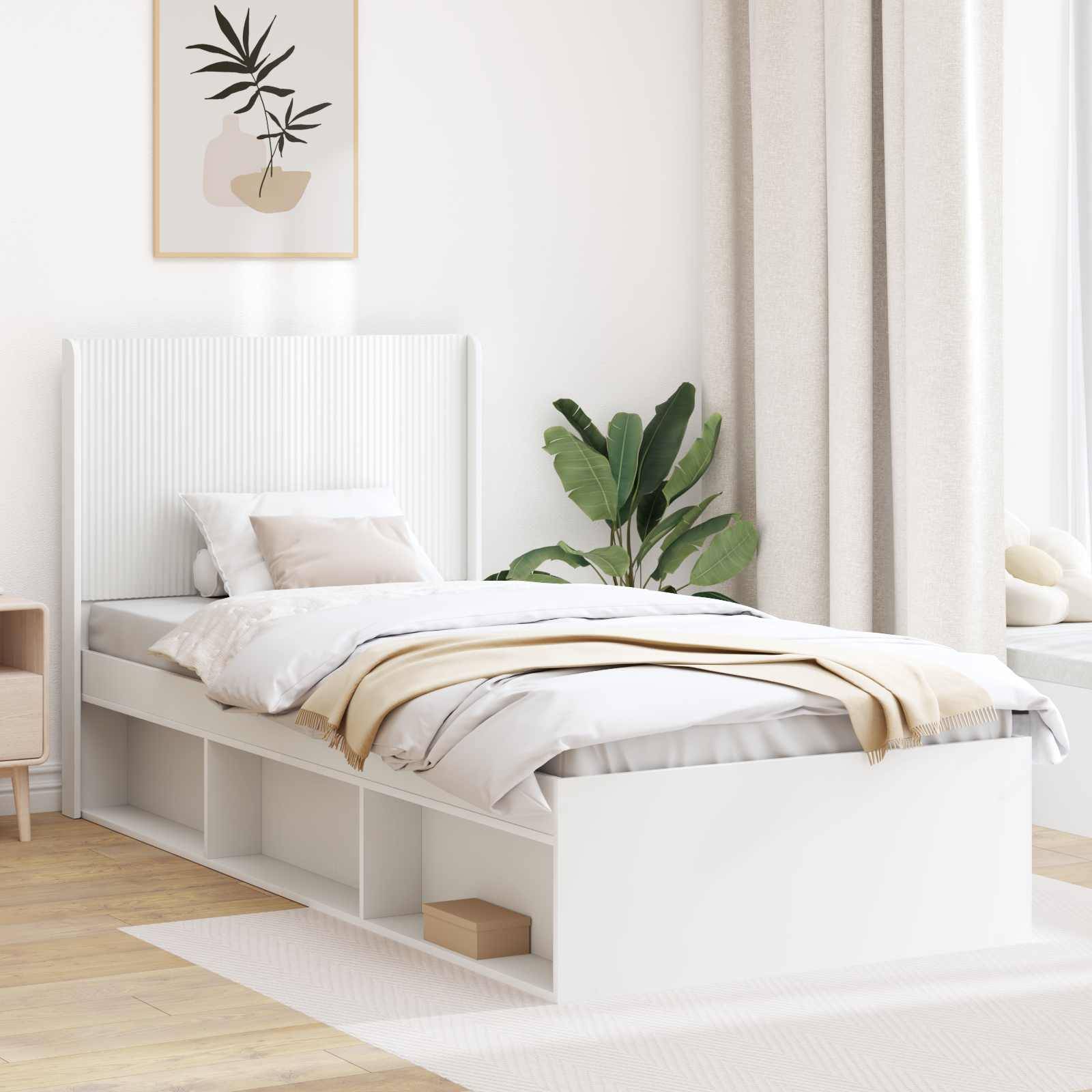 vidaXL Bettgestell mit Stauraum und Kopfteil Weiß 90 x 200 cm