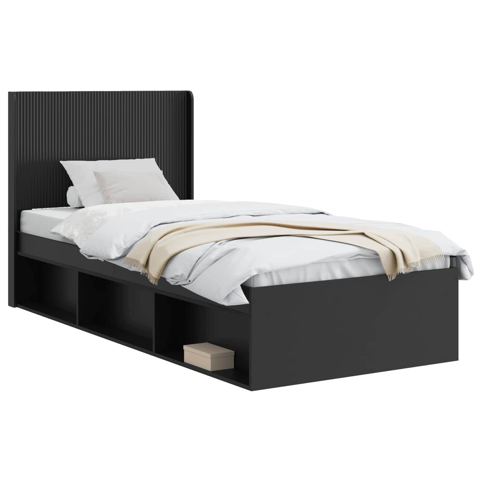vidaXL Bettgestell mit Stauraum und Kopfteil Schwarz 100 x 200 cm