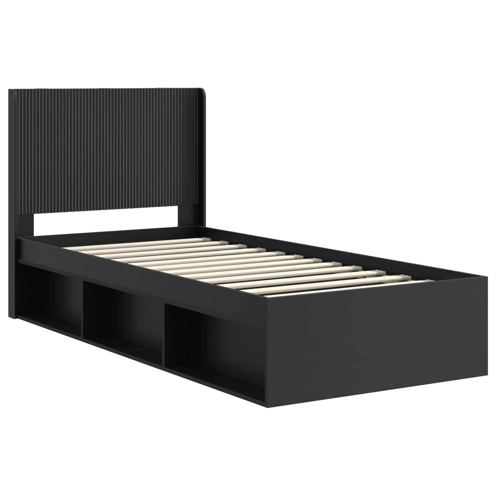 vidaXL Bettgestell mit Stauraum und Kopfteil Schwarz 100 x 200 cm