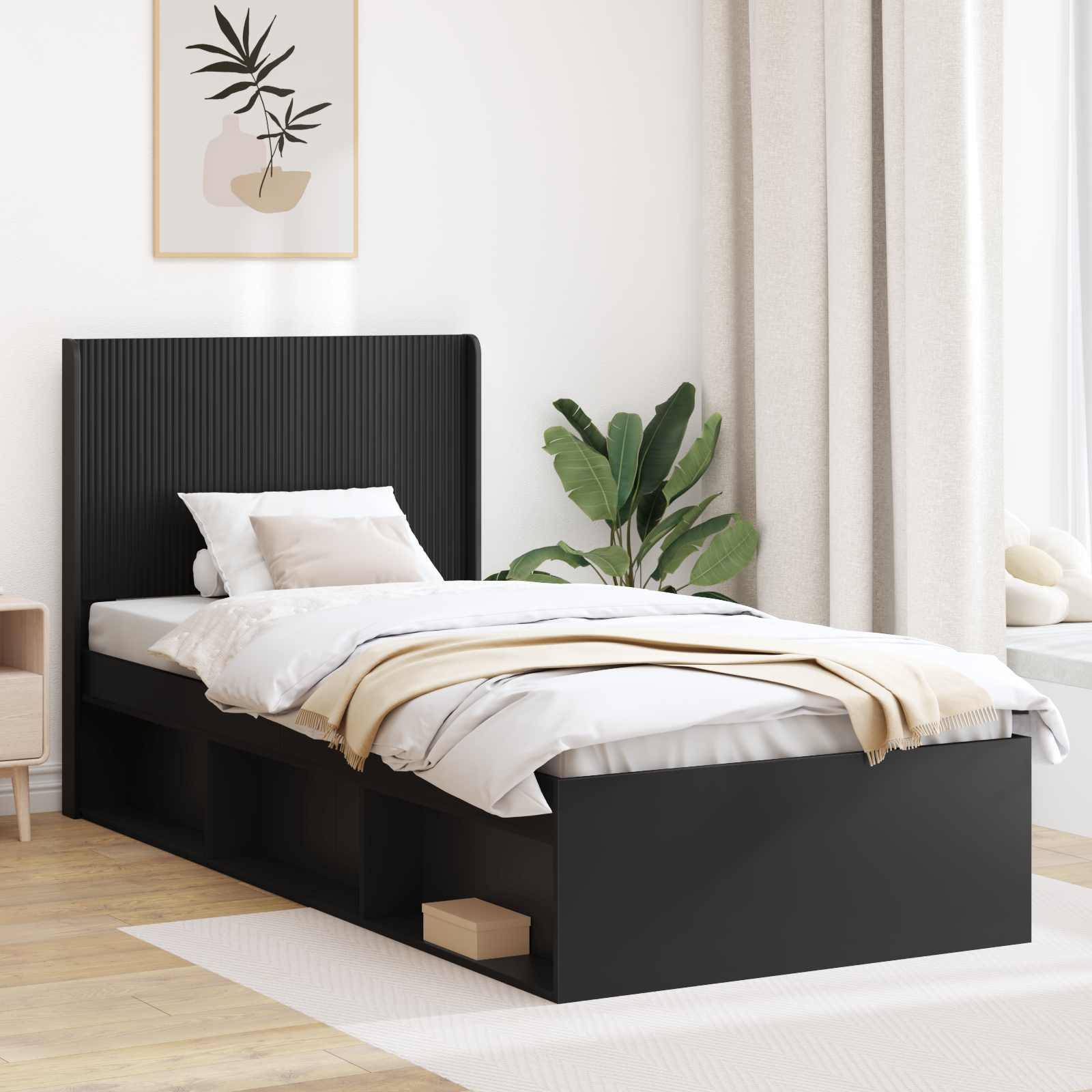 vidaXL Bettgestell mit Stauraum und Kopfteil Schwarz 90 x 200 cm