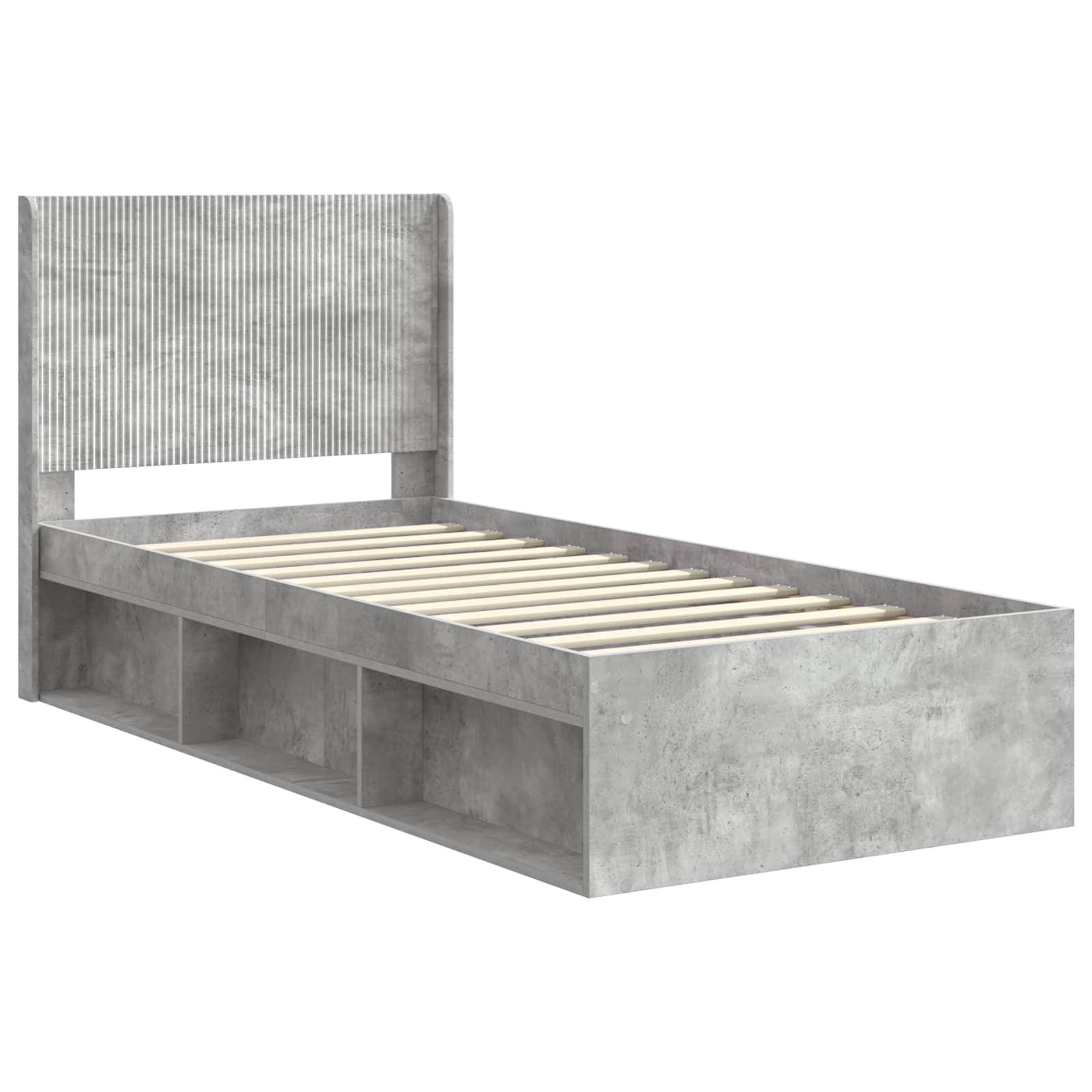 vidaXL Bettgestell mit Stauraum und Kopfteil Betongrau 100 x 200 cm