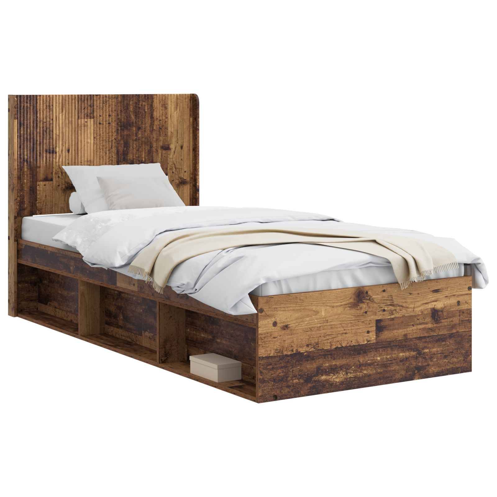 vidaXL Bettgestell mit Stauraum und Kopfteil Altholz 100 x 200 cm