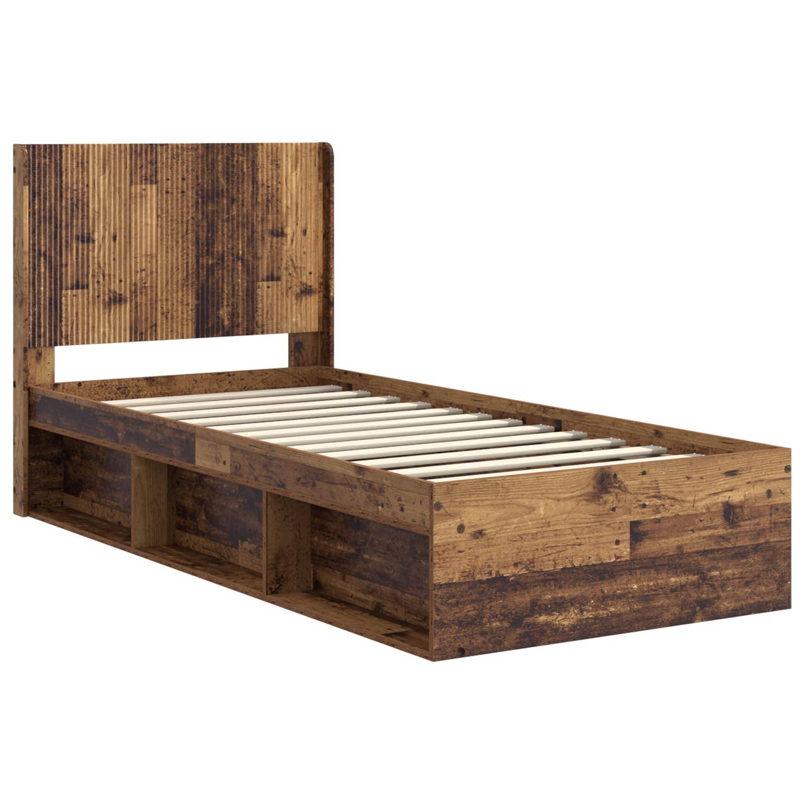 vidaXL Bettgestell mit Stauraum und Kopfteil Altholz 100 x 200 cm