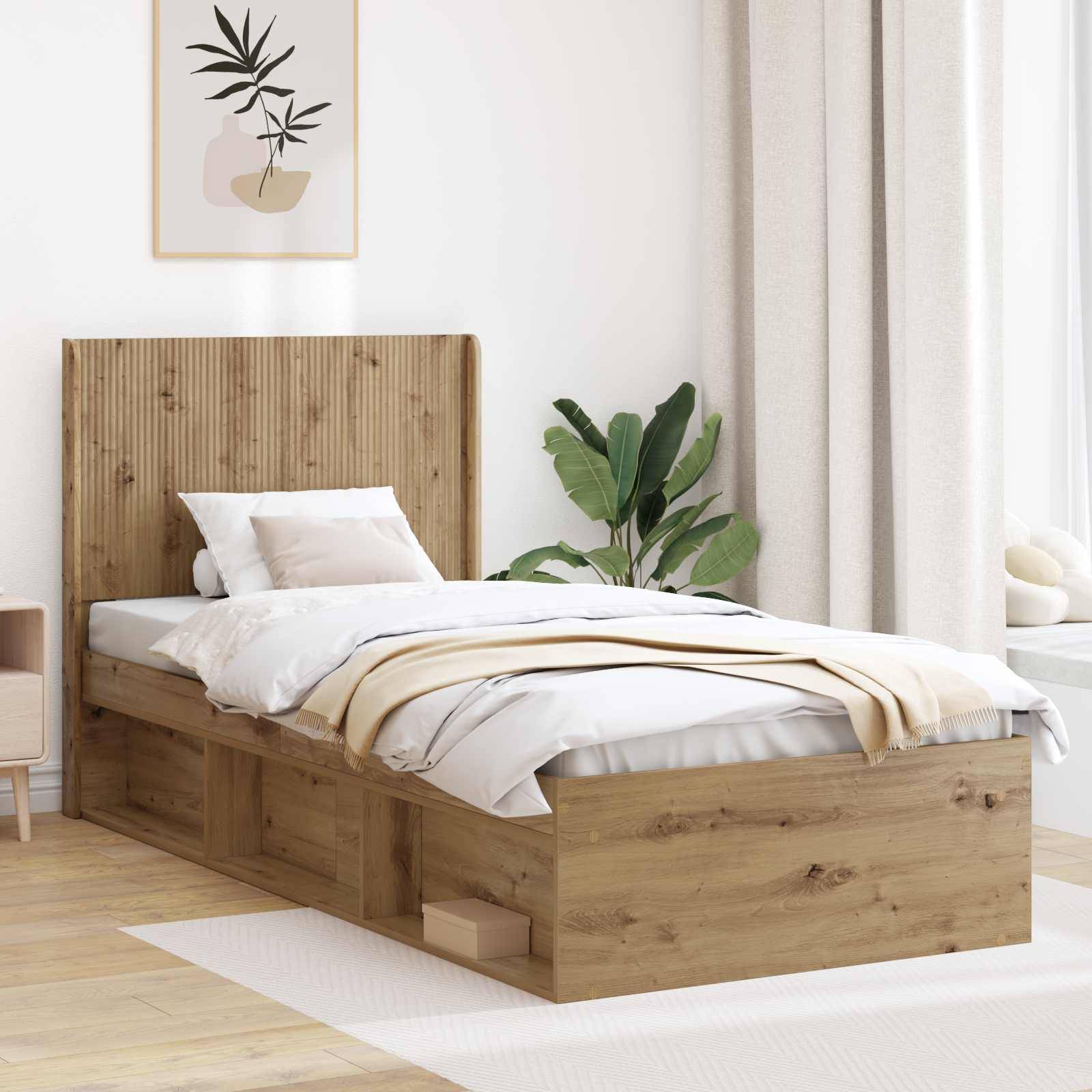 vidaXL Bettgestell mit Stauraum und Kopfteil Artisan-Eiche 75 x 190 cm