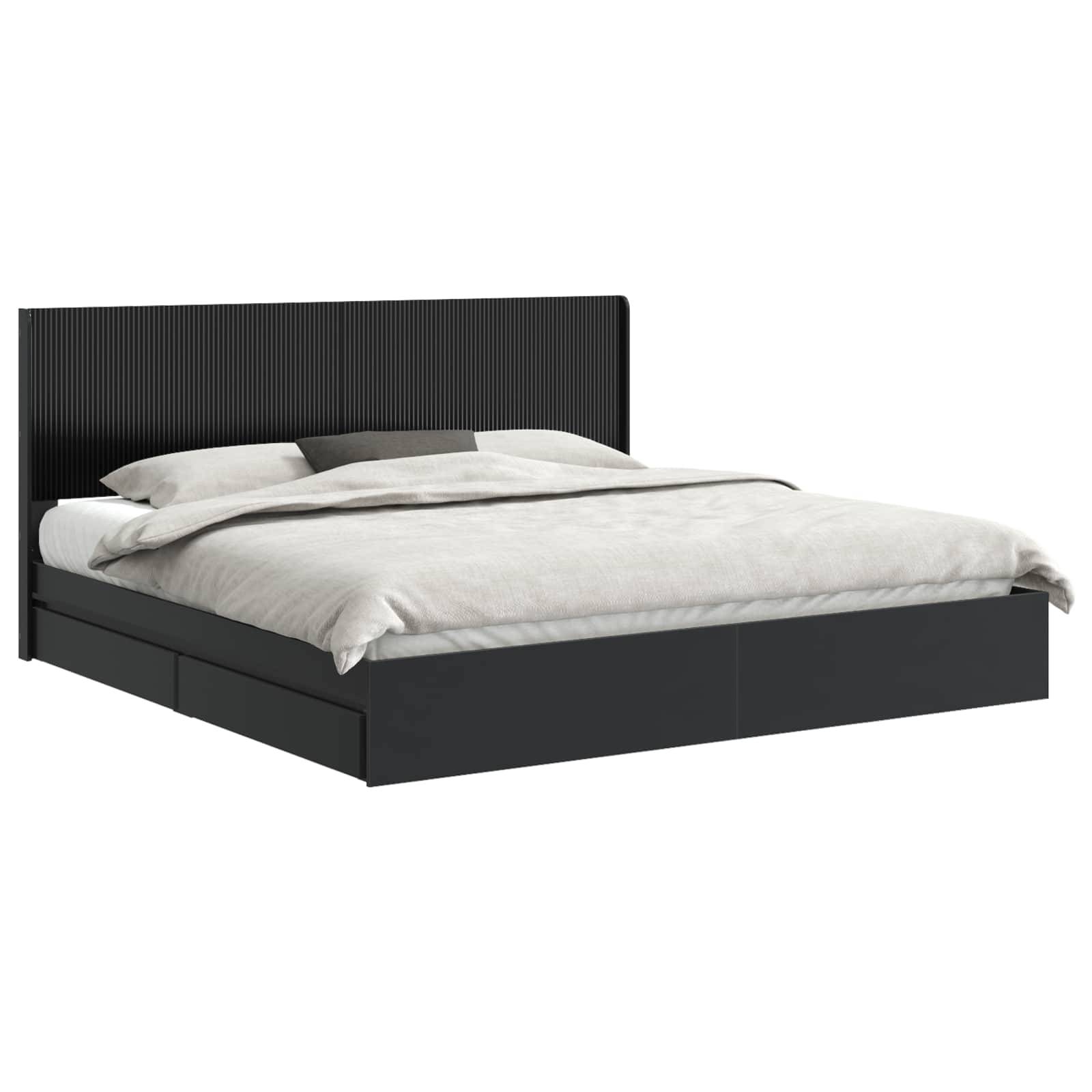 vidaXL Bettgestell mit Stauraum und Kopfteil Schwarz 200 x 200 cm