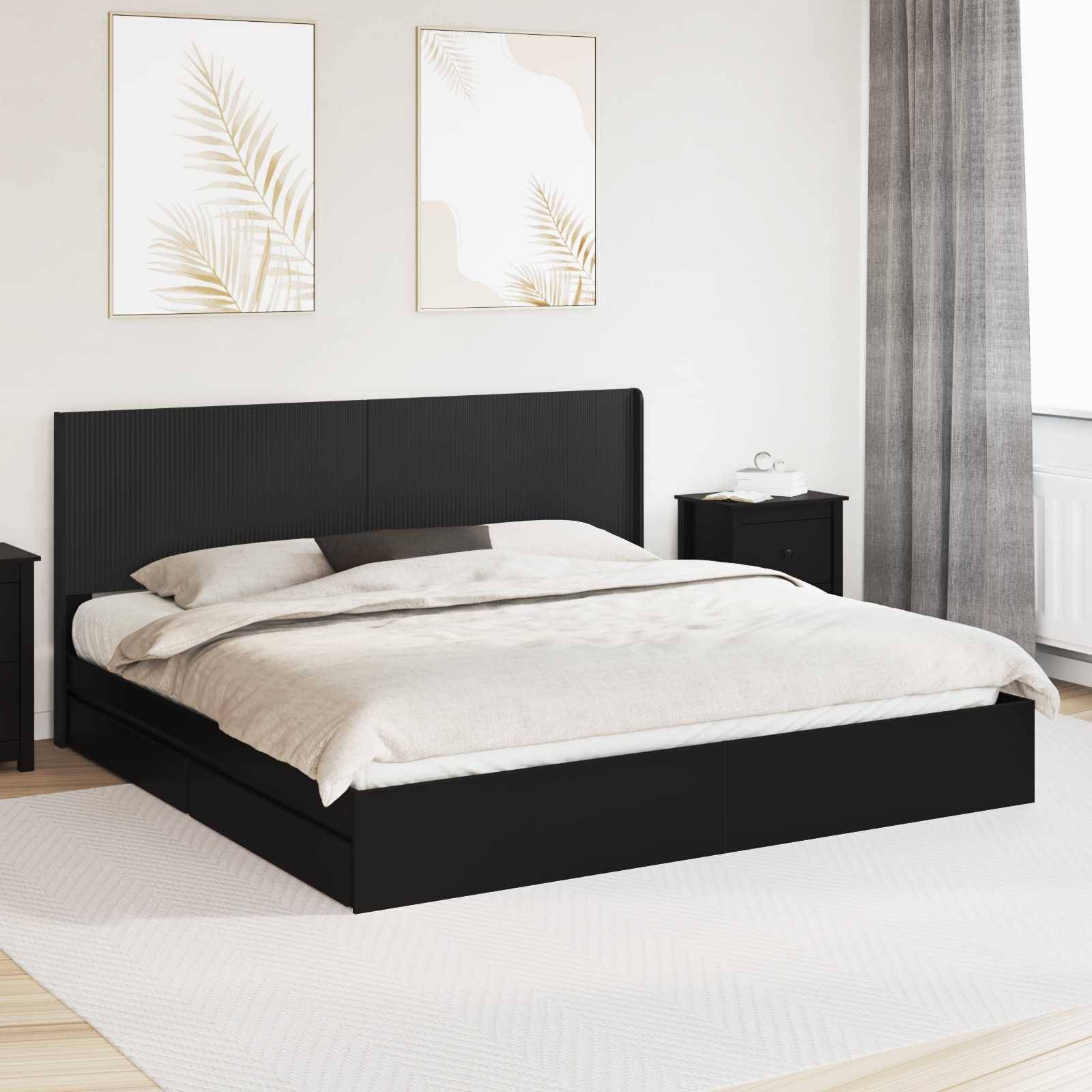 vidaXL Bettgestell mit Stauraum und Kopfteil Schwarz 200 x 200 cm