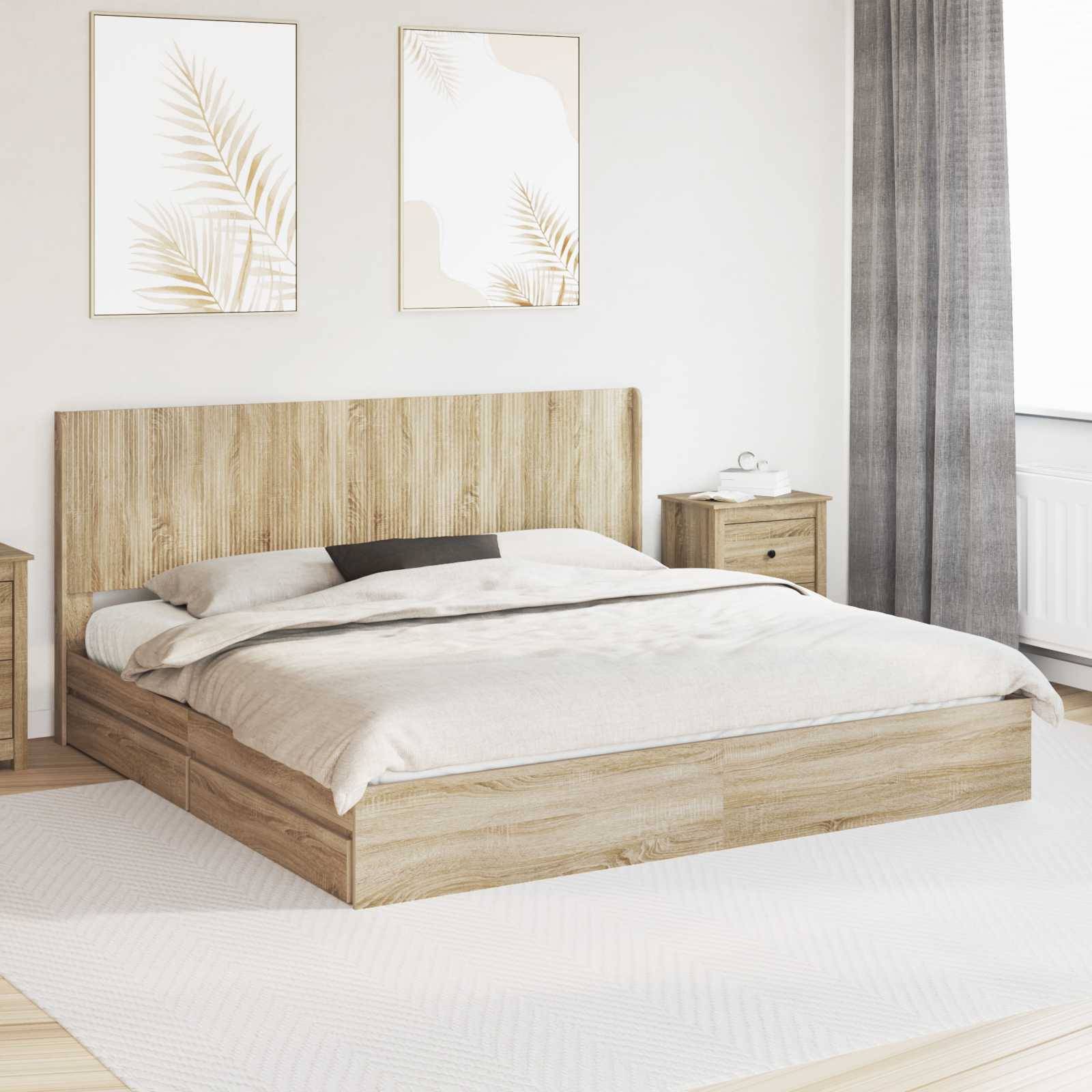 vidaXL Bettgestell mit Stauraum und Kopfteil Sonoma-Eiche 180 x 200 cm