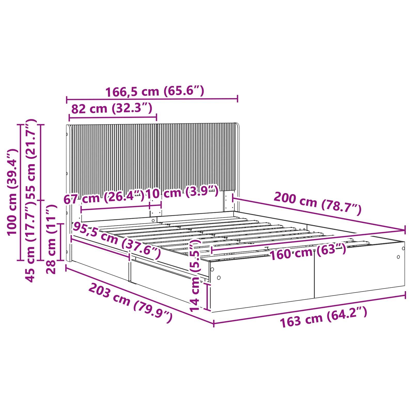 vidaXL Bettgestell mit Stauraum und Kopfteil Weiß 160 x 200 cm