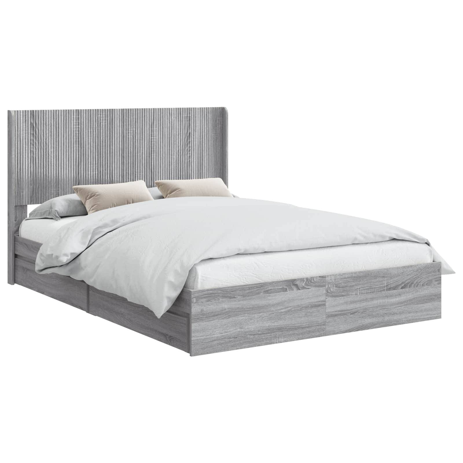 vidaXL Bettgestell mit Stauraum und Kopfteil Grau Sonoma 140 x 200 cm