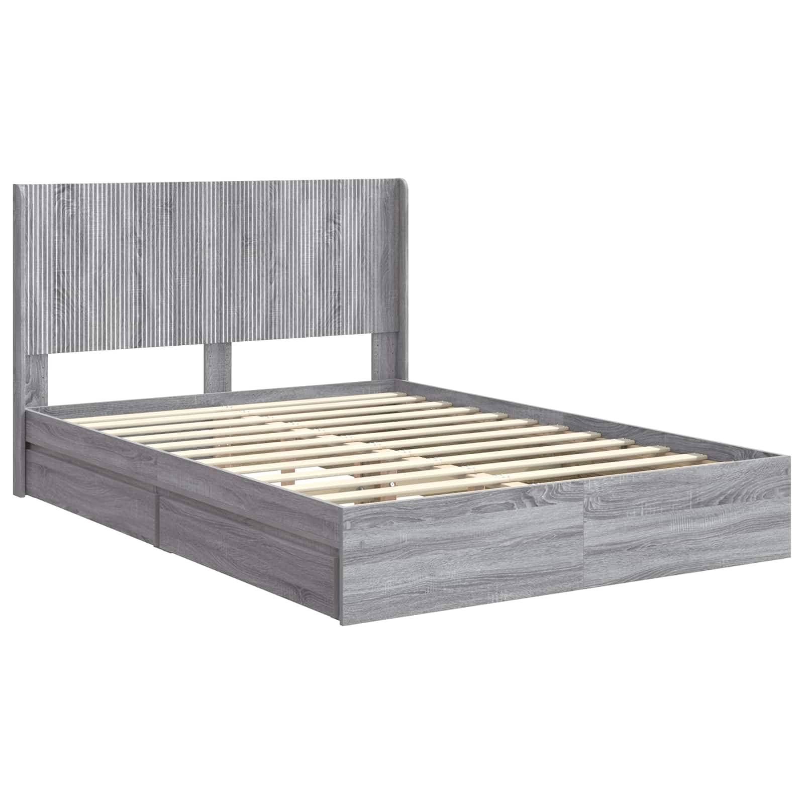 vidaXL Bettgestell mit Stauraum und Kopfteil Grau Sonoma 140 x 200 cm
