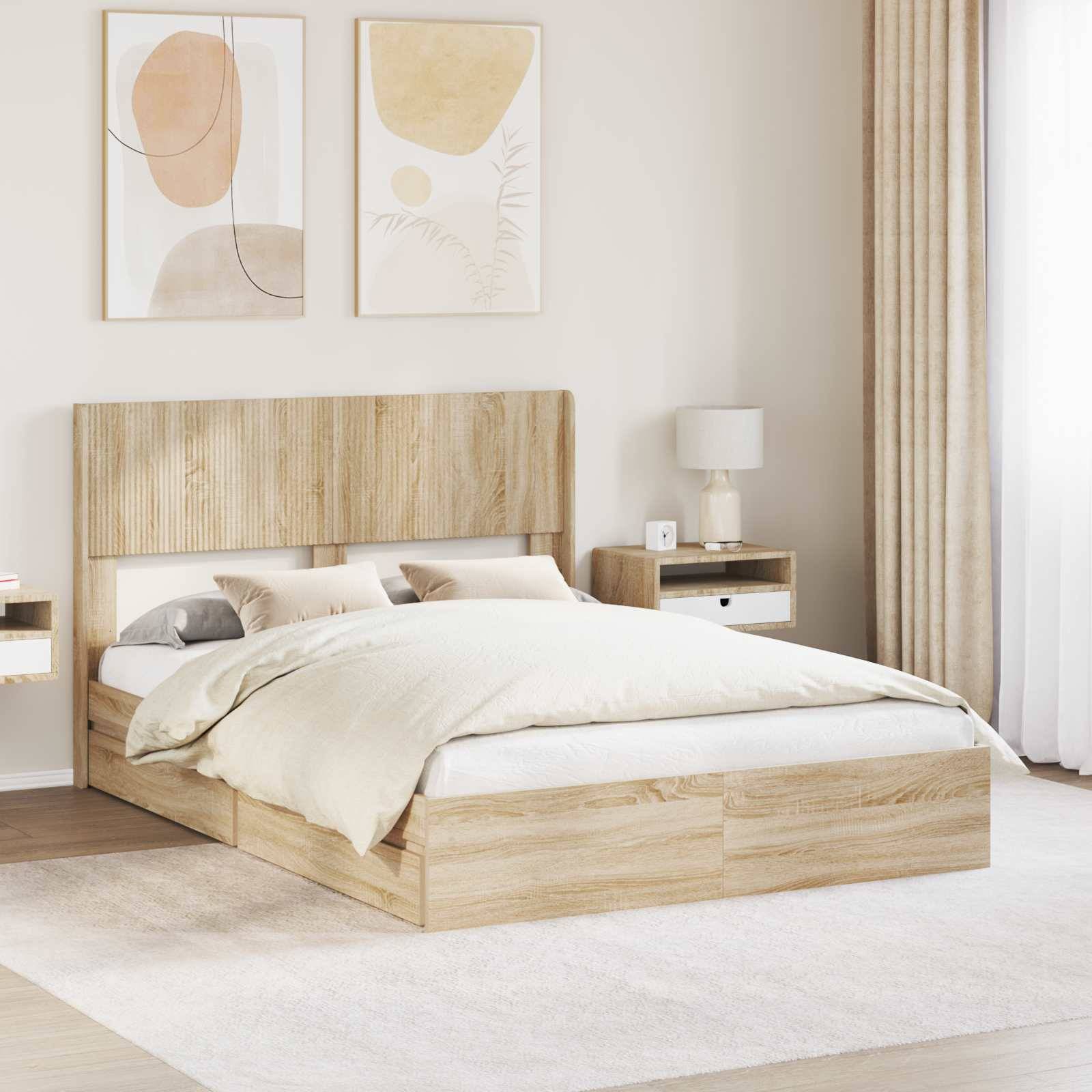 vidaXL Bettgestell mit Stauraum und Kopfteil Sonoma-Eiche 160 x 200 cm
