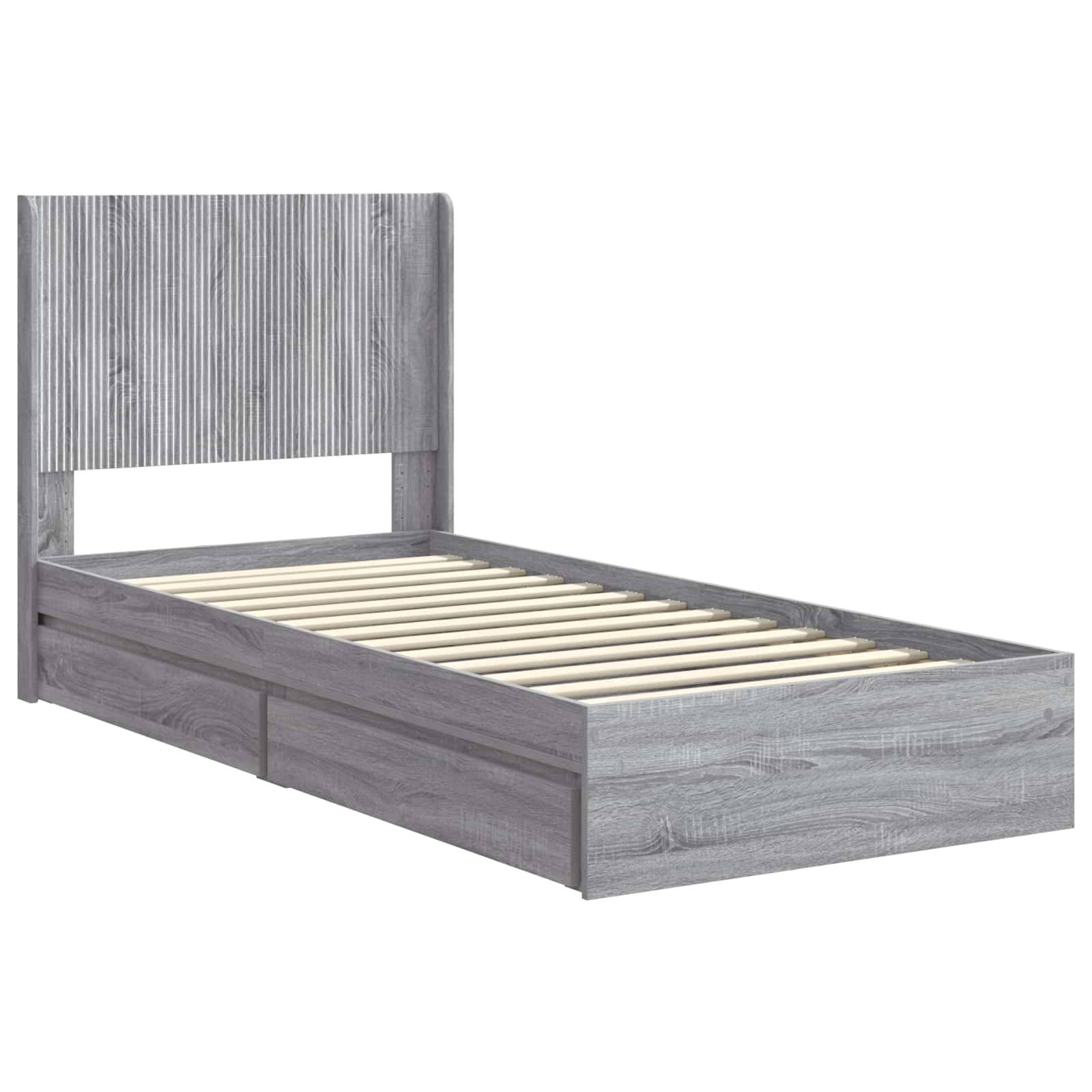 vidaXL Bettgestell mit Stauraum und Kopfteil Grau Sonoma 90 x 200 cm