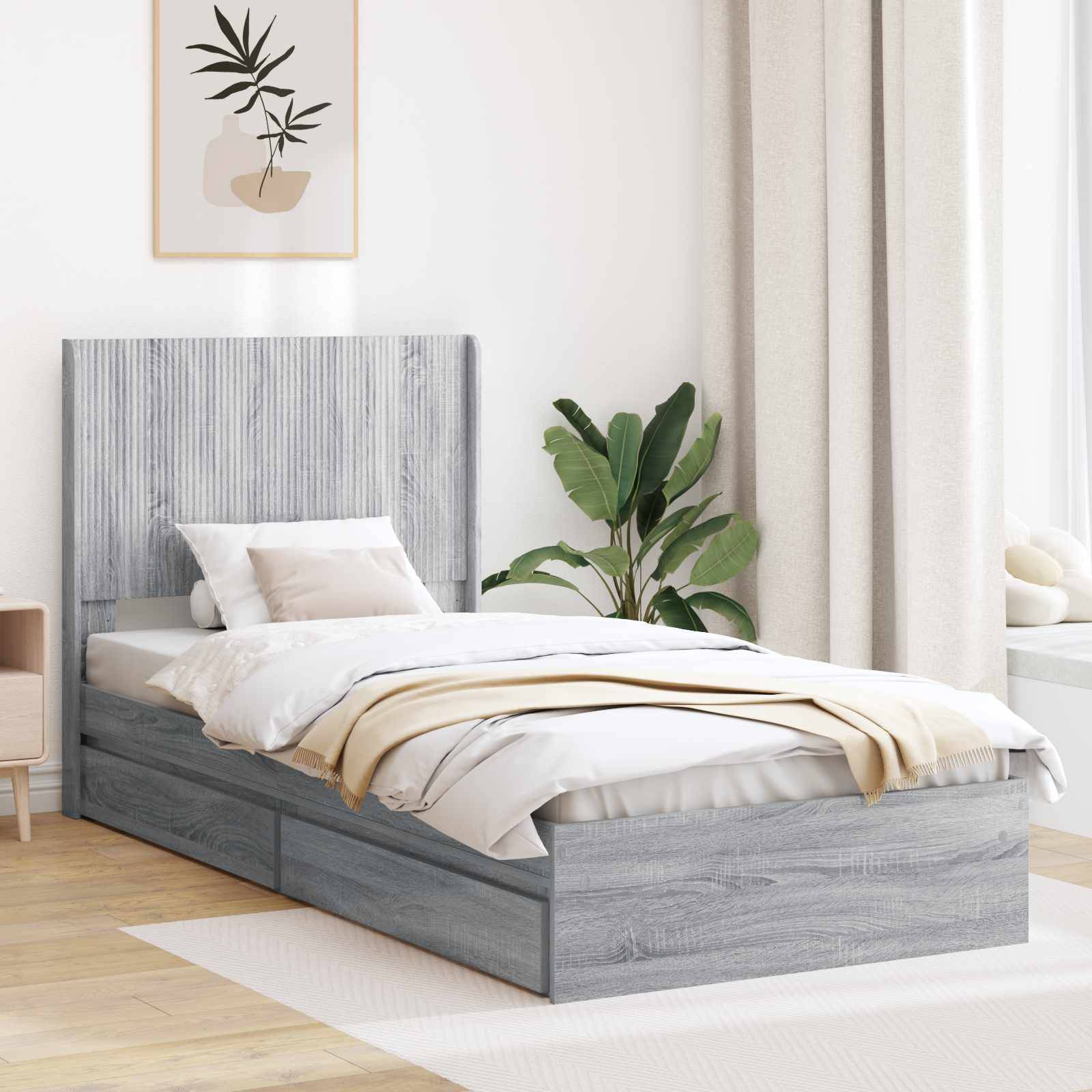 vidaXL Bettgestell mit Stauraum und Kopfteil Grau Sonoma 90 x 200 cm