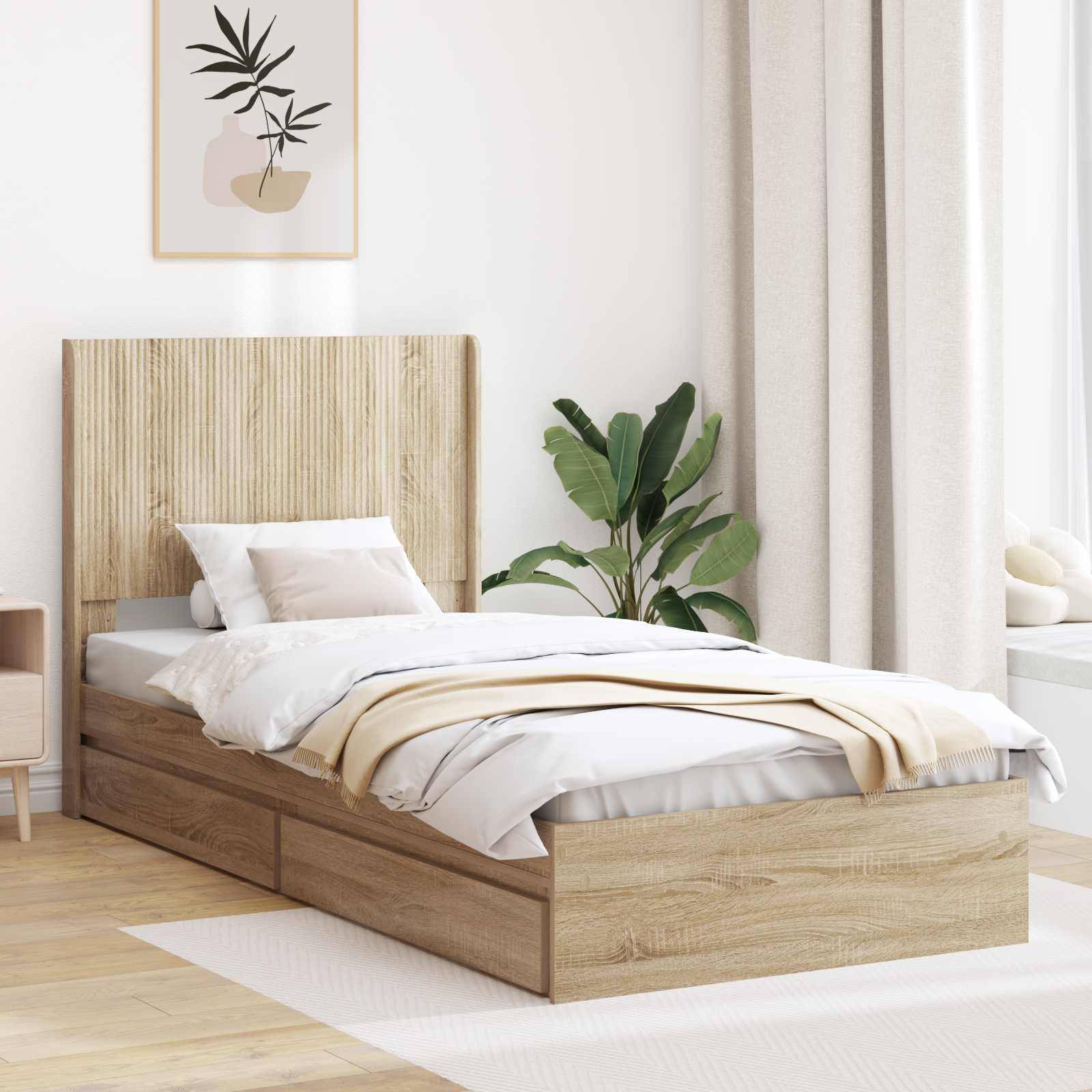 vidaXL Bettgestell mit Stauraum und Kopfteil Sonoma-Eiche 90 x 200 cm