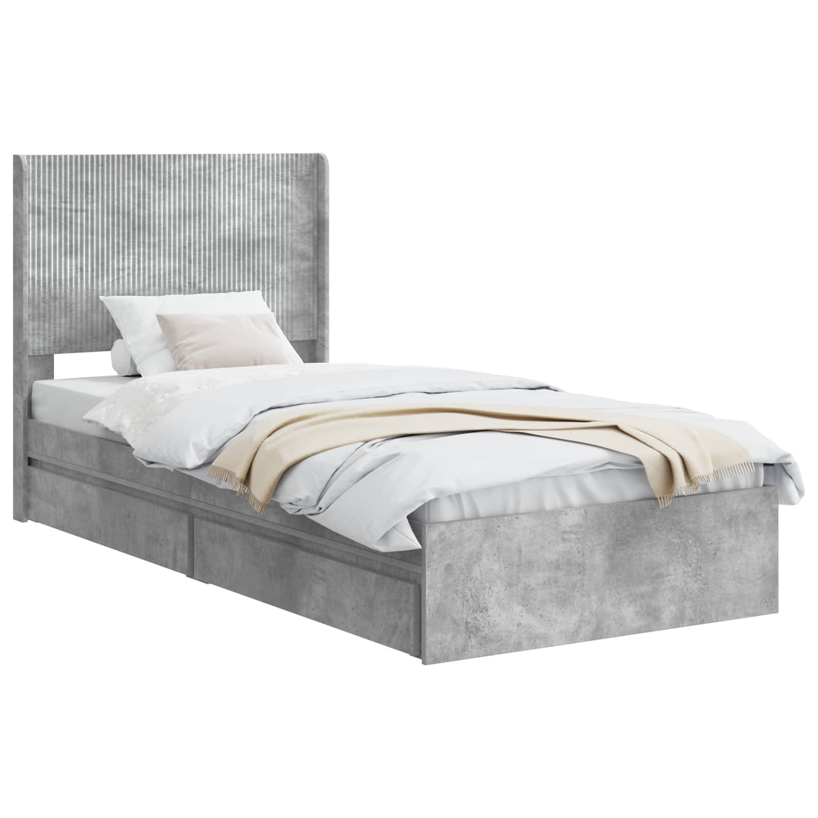 vidaXL Bettgestell mit Stauraum und Kopfteil Betongrau 90 x 190 cm