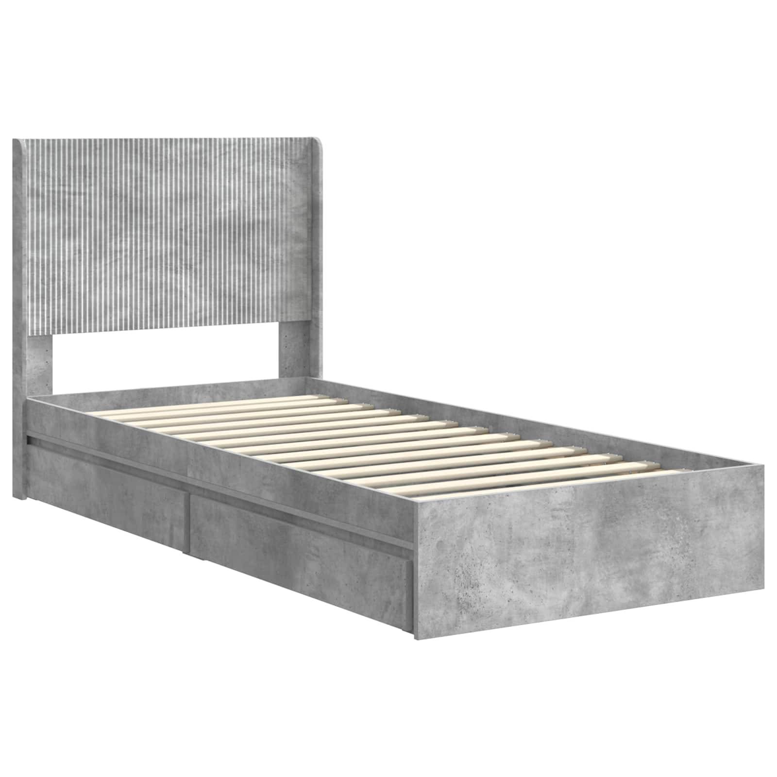 vidaXL Bettgestell mit Stauraum und Kopfteil Betongrau 90 x 190 cm