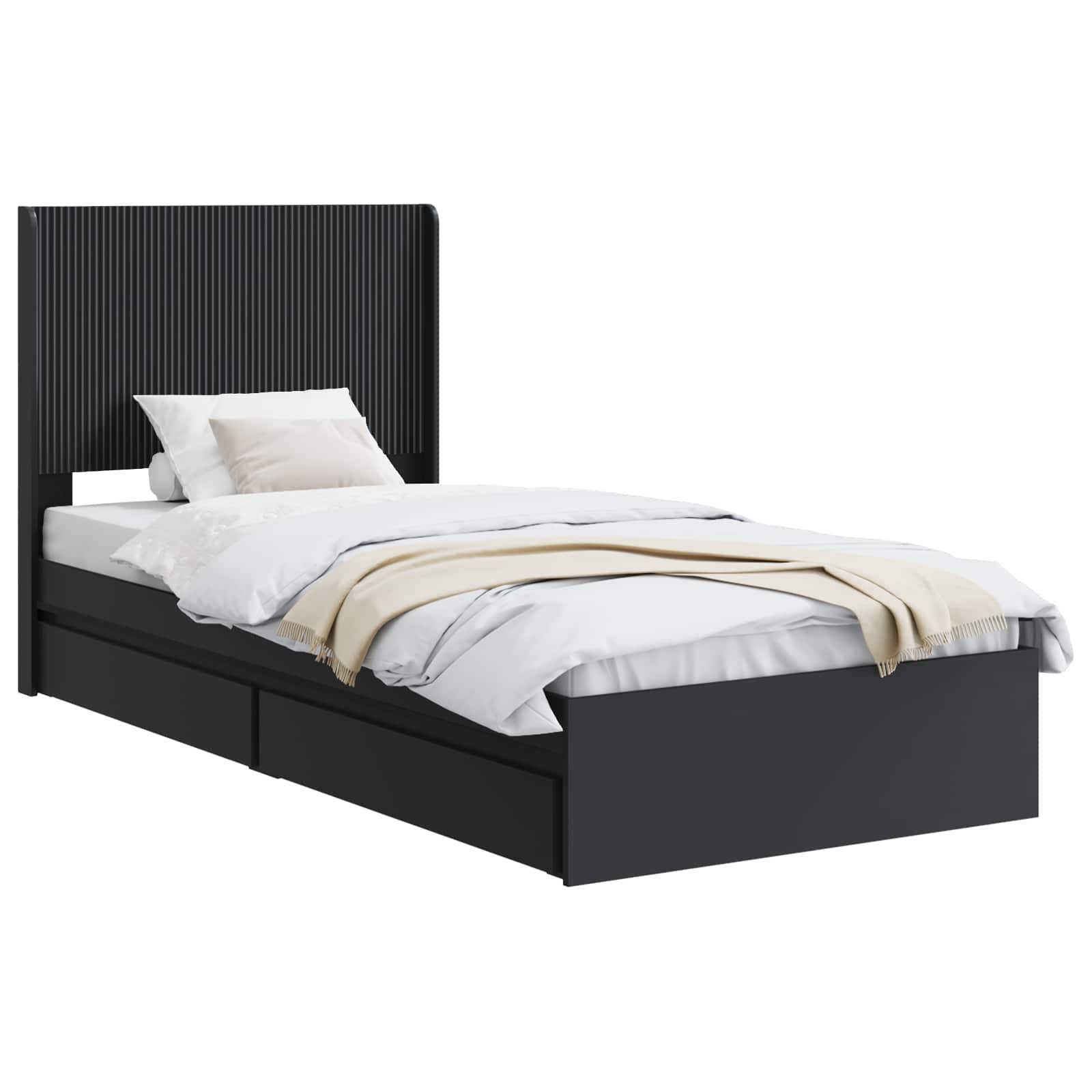 vidaXL Bettgestell mit Stauraum und Kopfteil Schwarz 75 x 190 cm