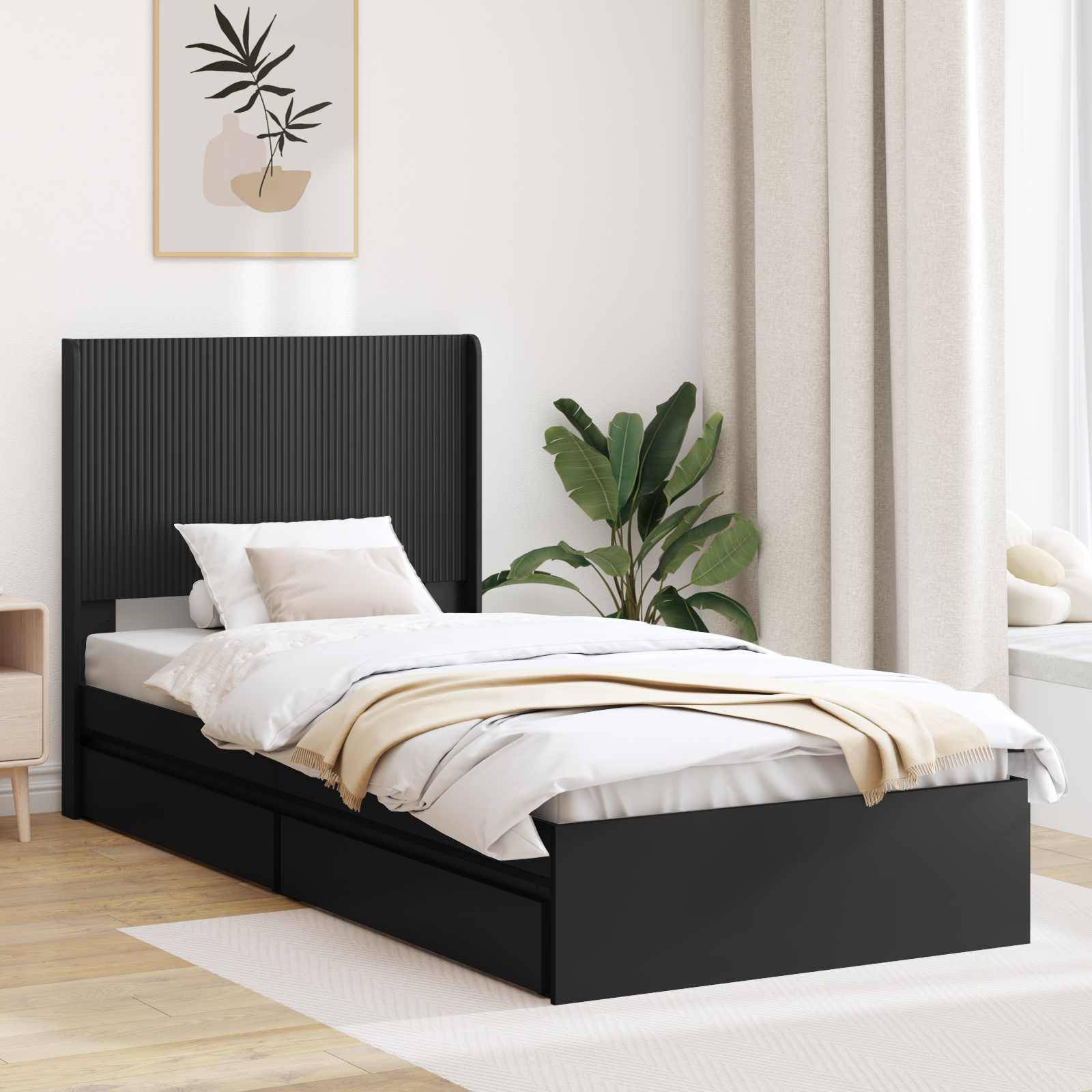 vidaXL Bettgestell mit Stauraum und Kopfteil Schwarz 75 x 190 cm