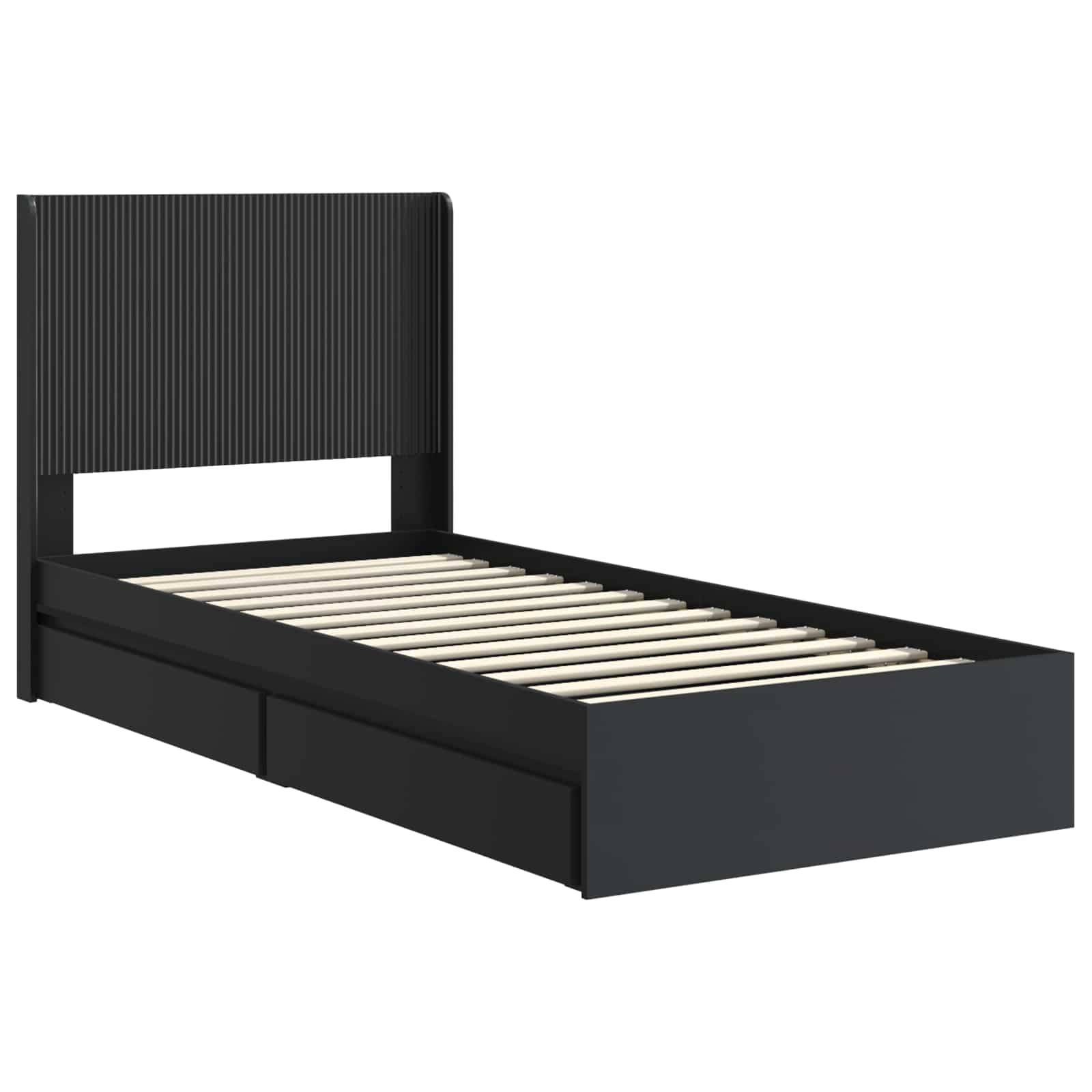 vidaXL Bettgestell mit Stauraum und Kopfteil Schwarz 75 x 190 cm